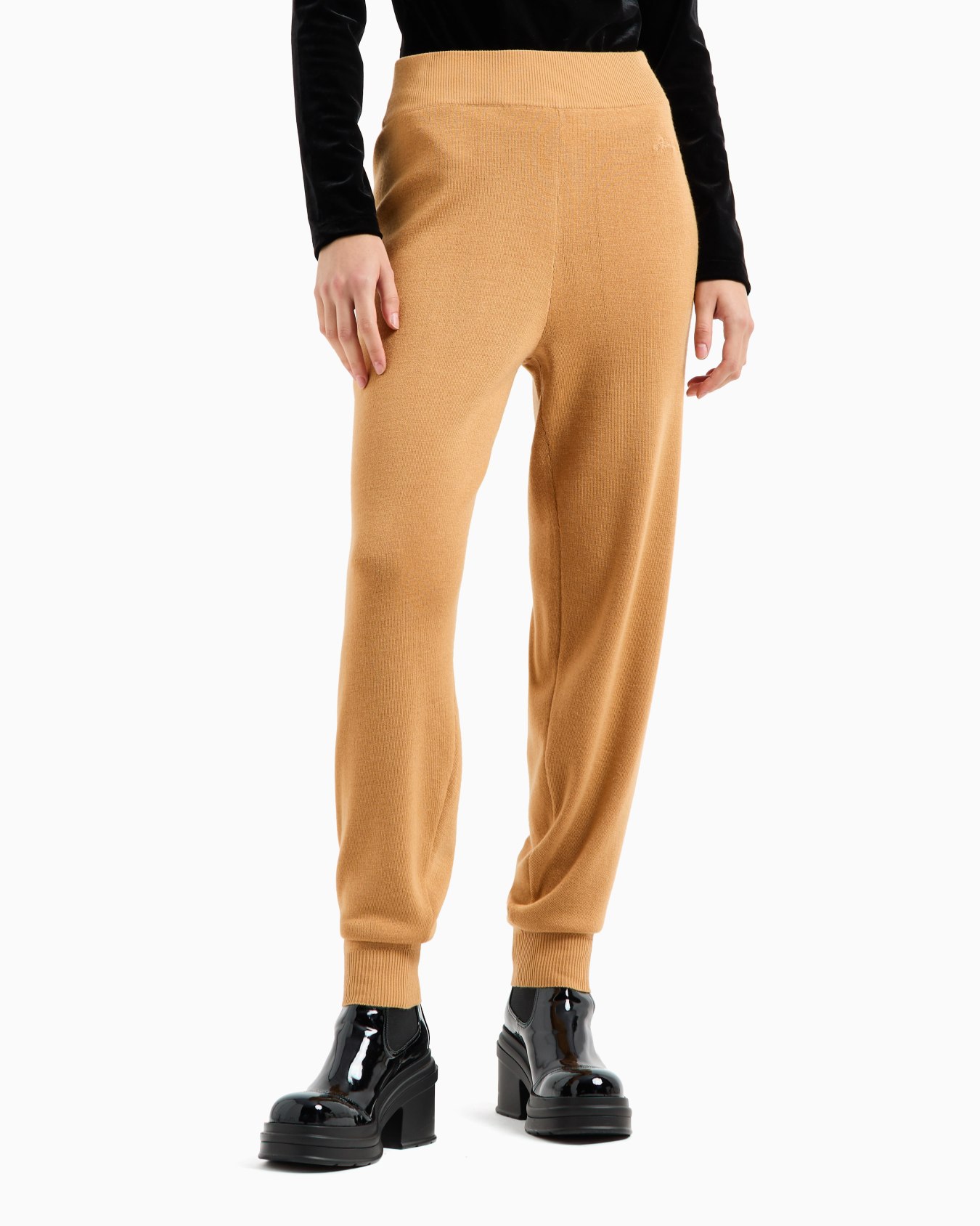 Soft yarn jogger pants with embroidered logo Slide 1