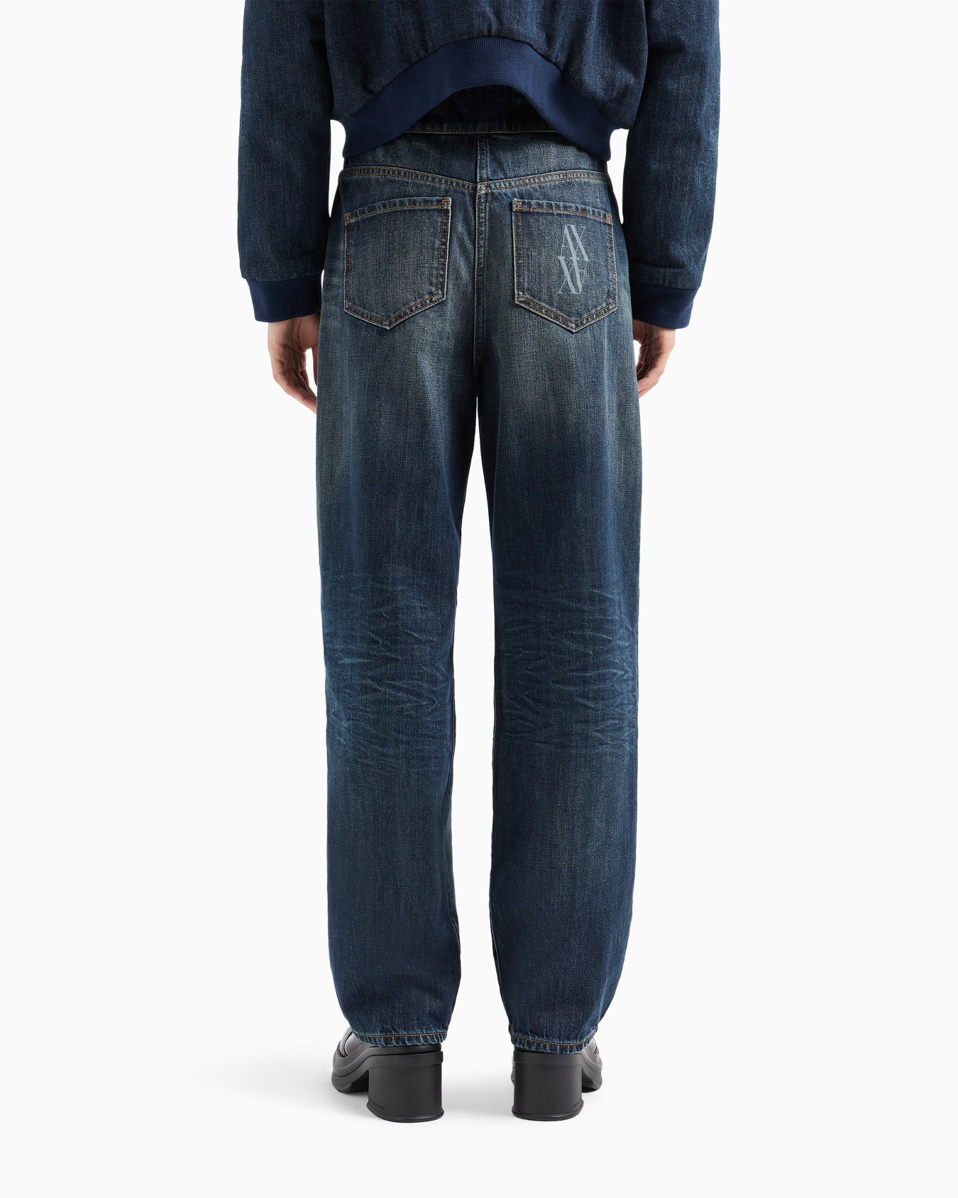 Cotton denim boyfriend jeans with embroidered logo on the pocket Slide 2