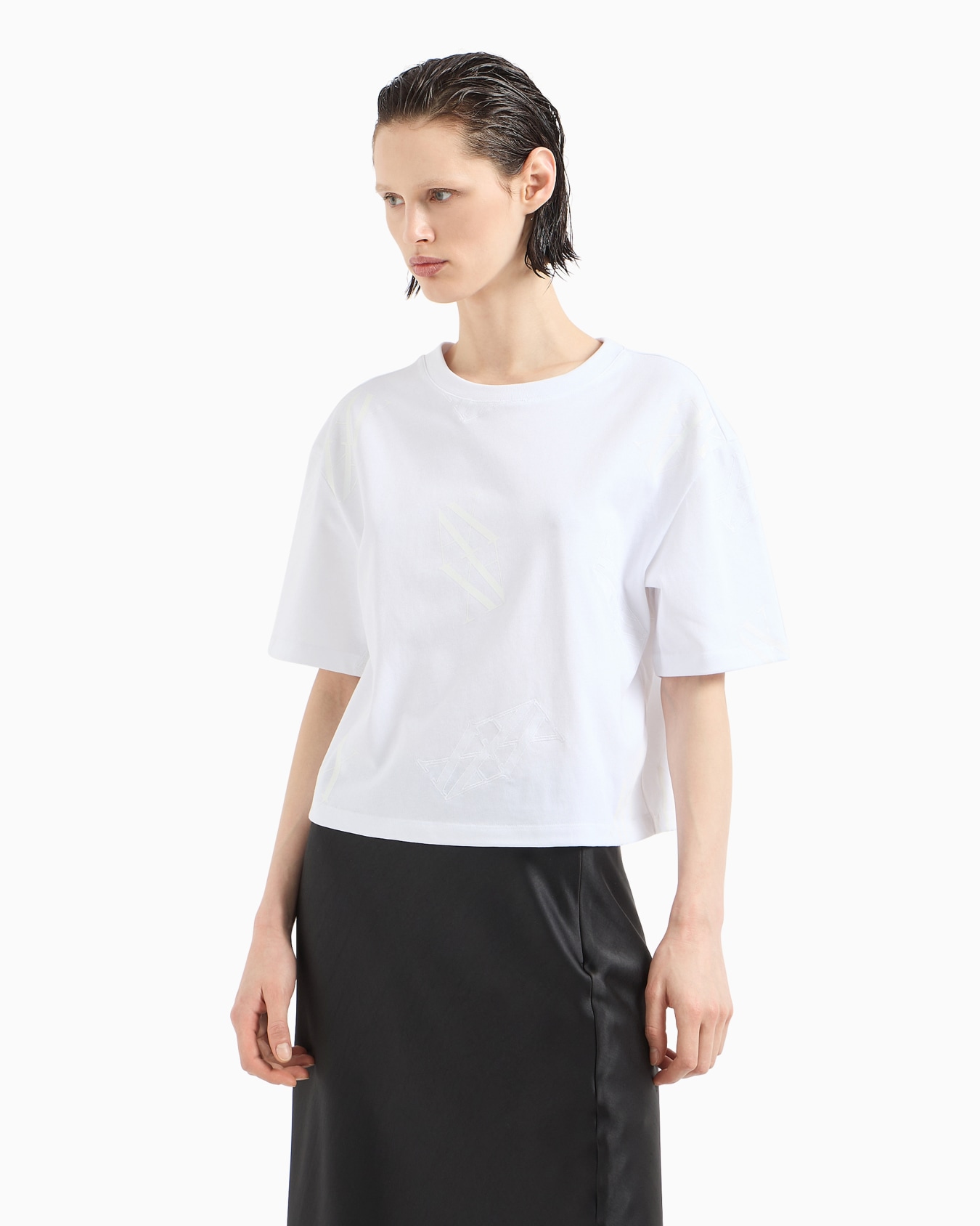 Cropped T-shirt with monogram logo in ASV cotton Slide 1