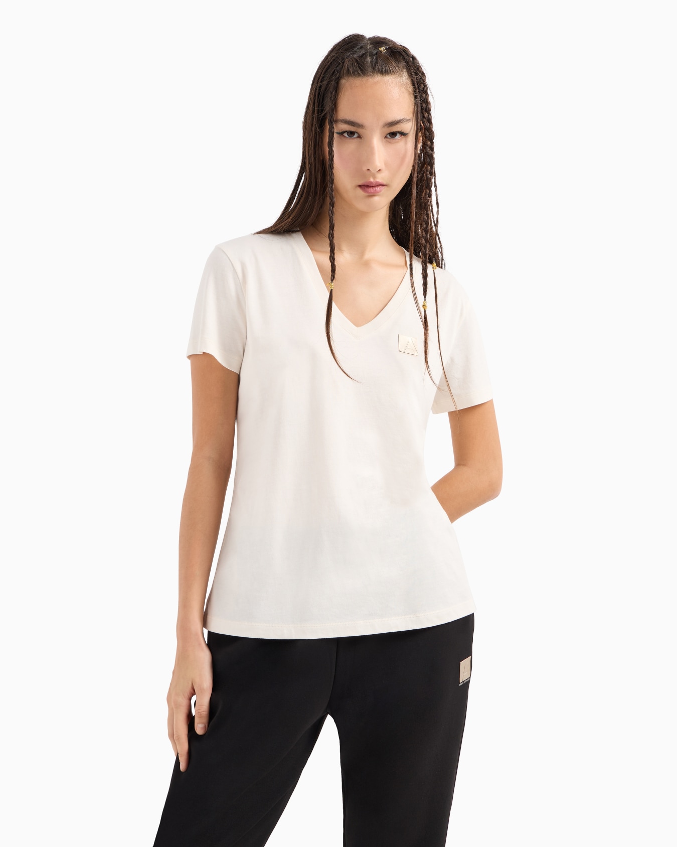 Regular fit V-neck T-shirt with logo Slide 1