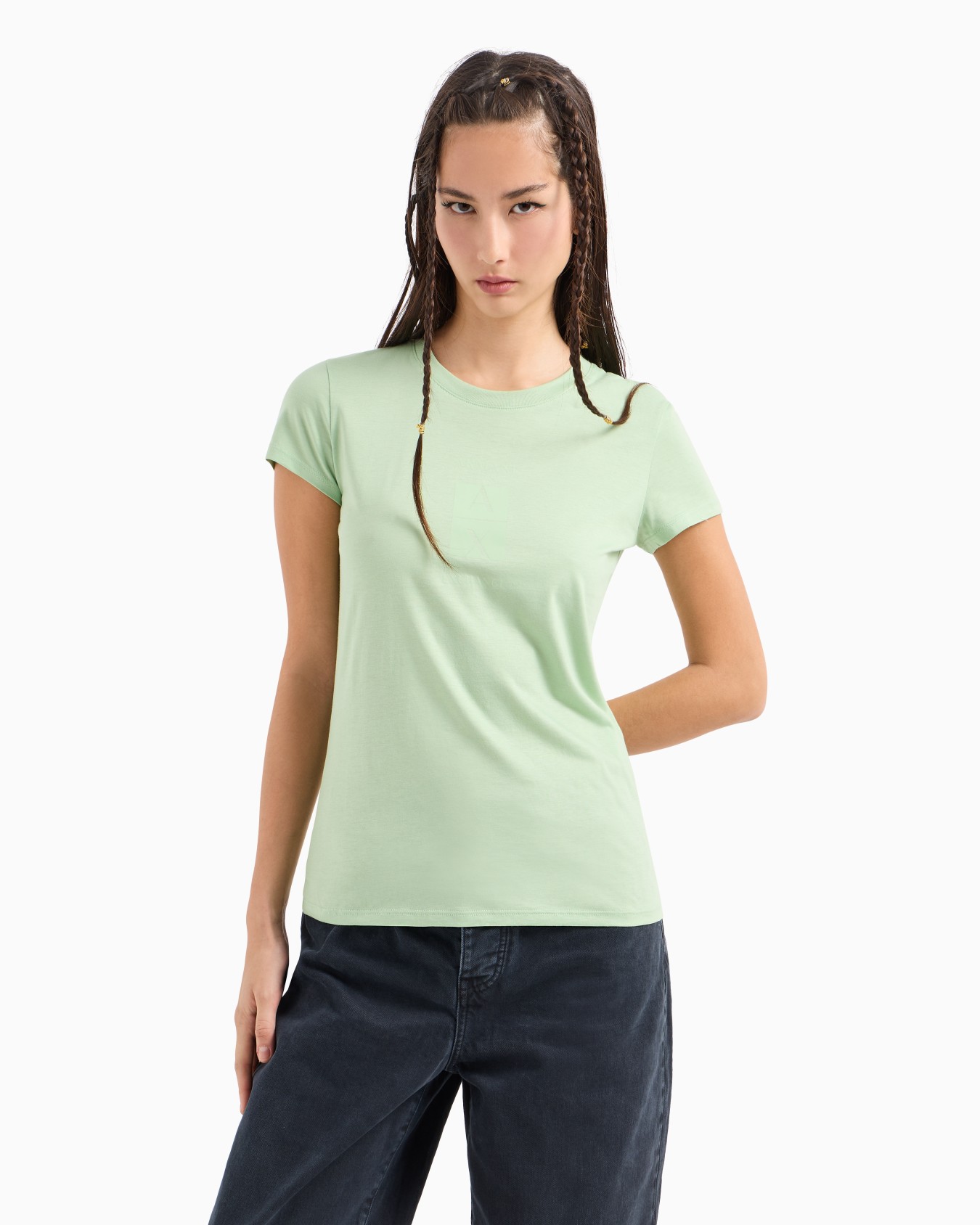 Slim fit pima cotton t-shirt with tone-on-tone logo Slide 1