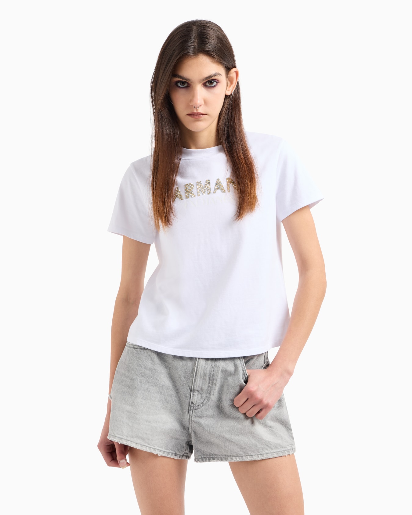 Regular fit T-shirt with rhinestone logo Slide 1