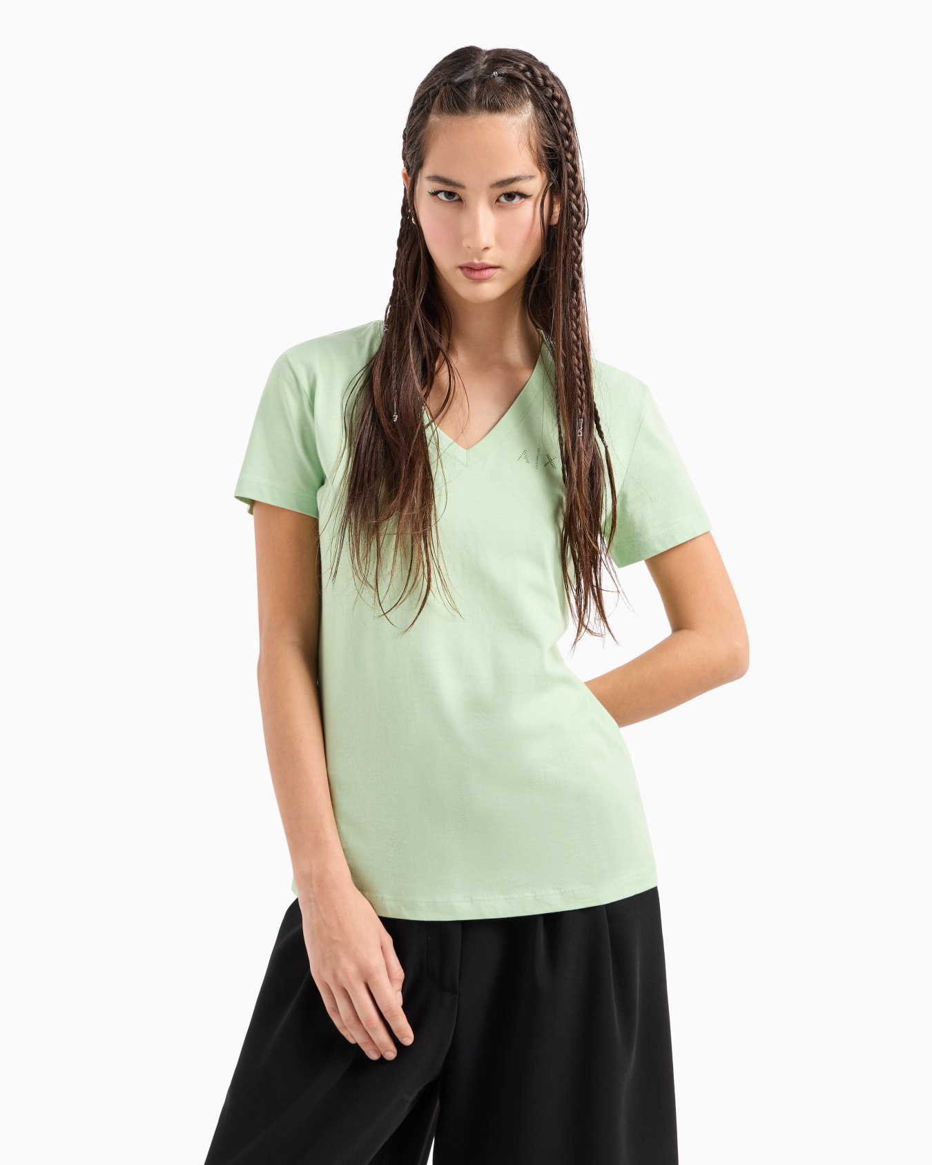Slim fit jersey T-shirt with V-neck and small logo Slide 1