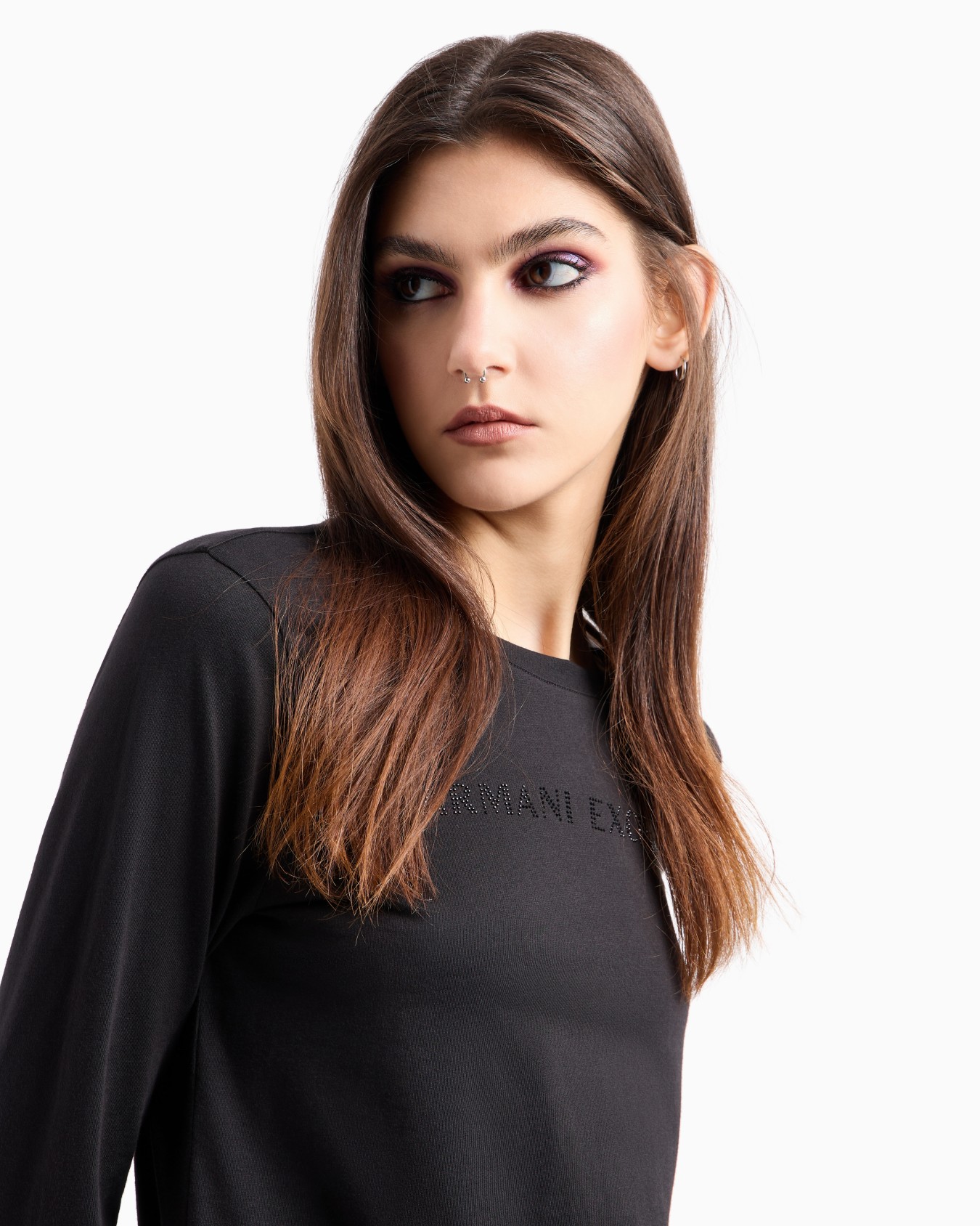 Regular fit long sleeve t-shirt with studded logo Slide 4