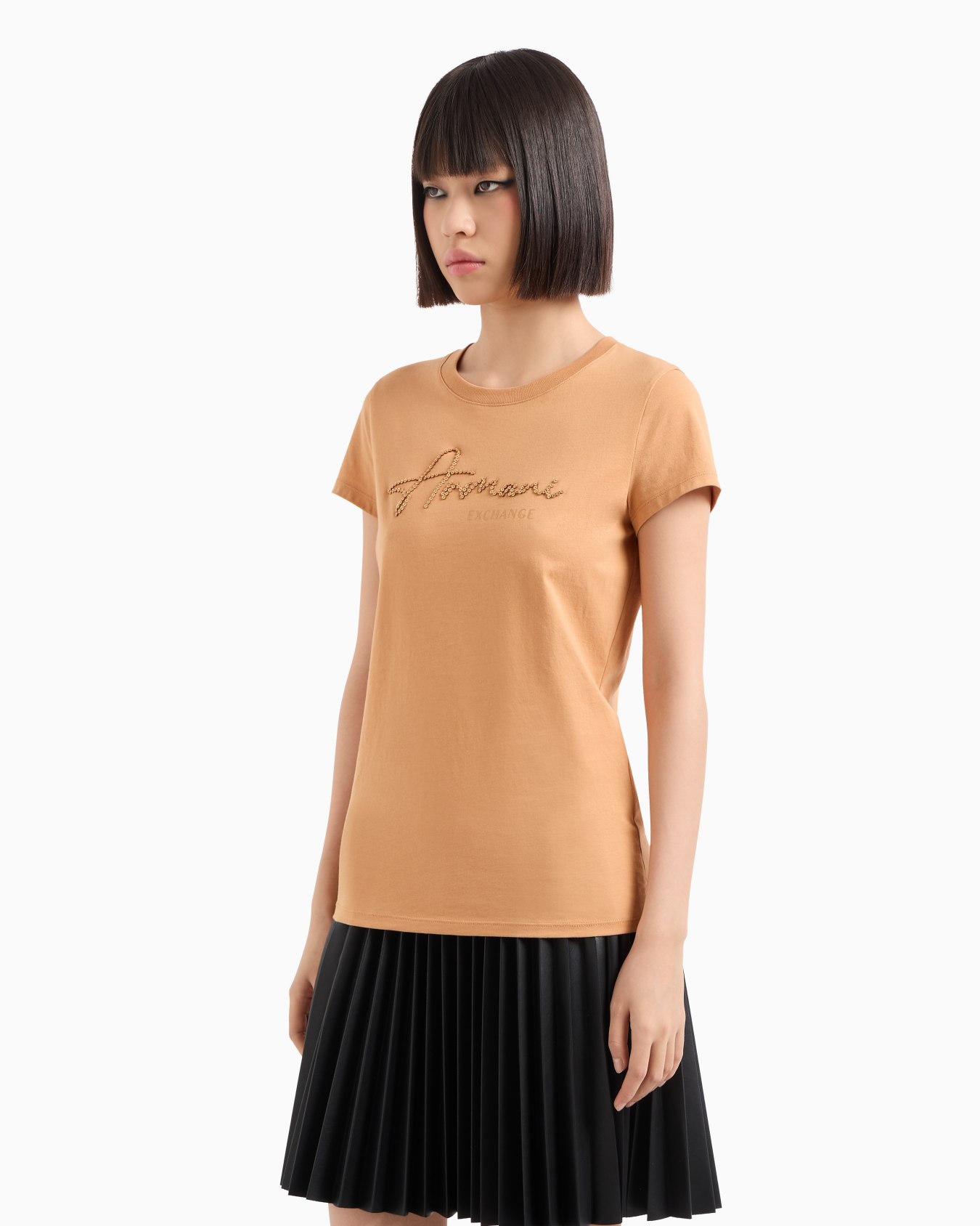 Slim fit T-shirt with logo lettering and sequins Slide 1