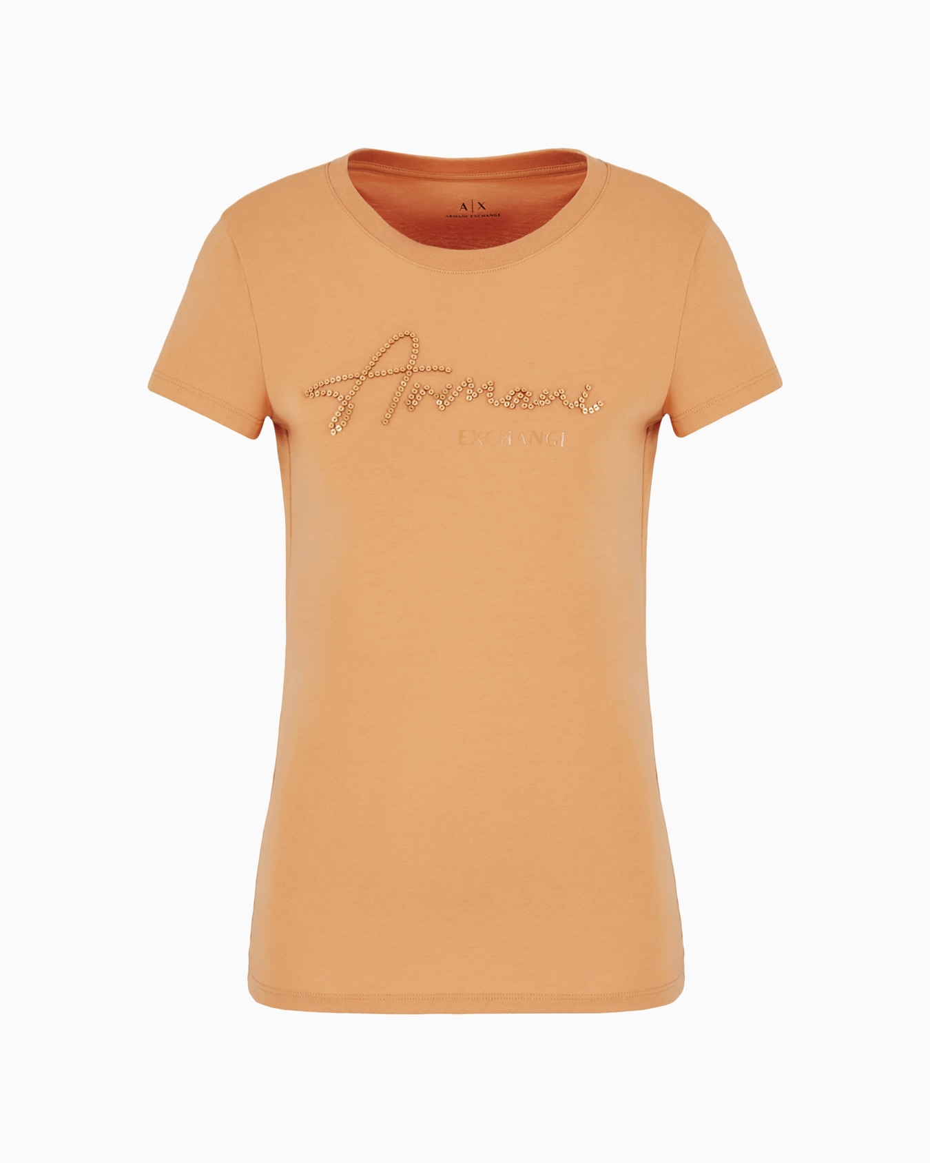 Slim fit T-shirt with logo lettering and sequins Slide 0