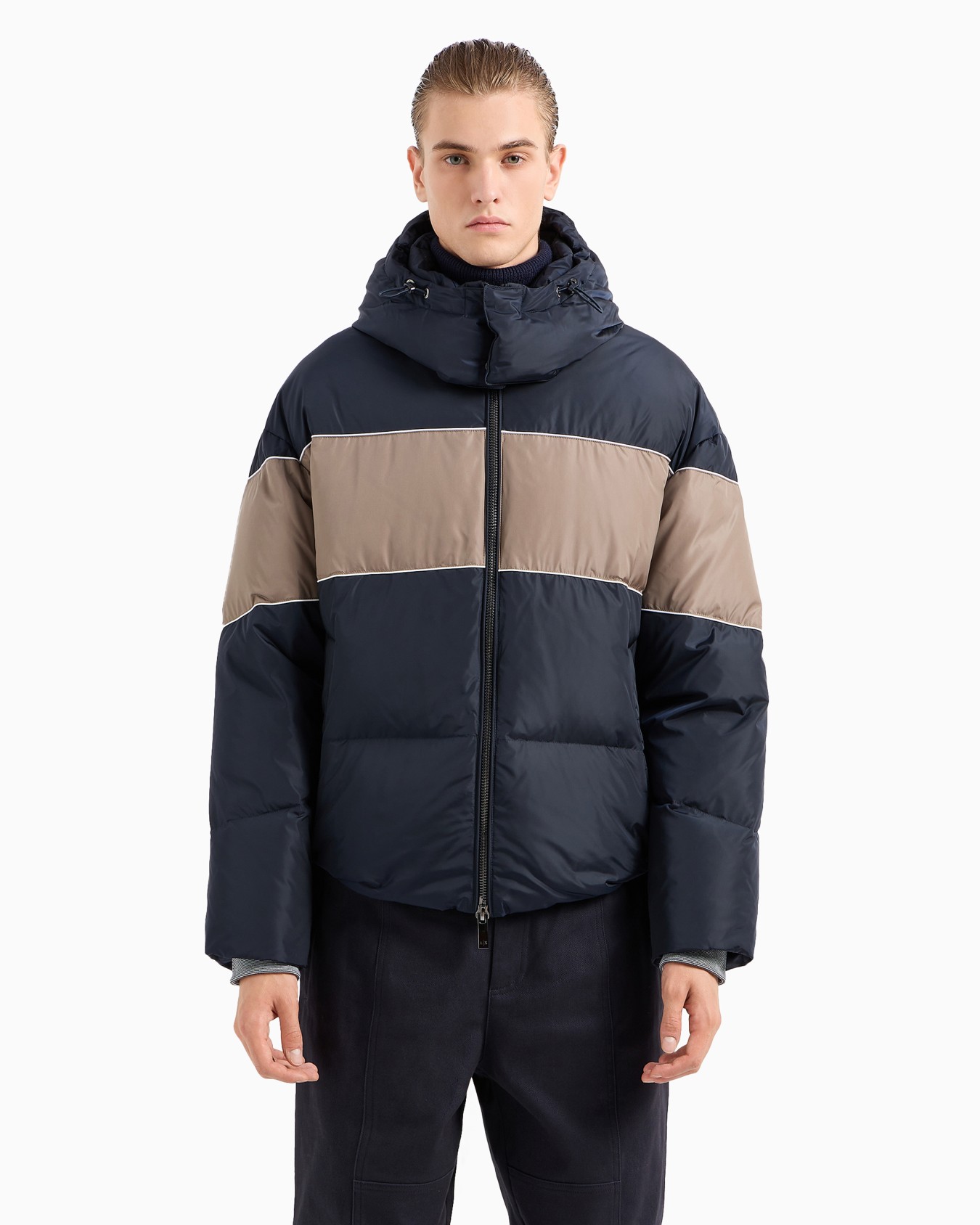 Jacket with hood and contrasting band in ASV fabric Slide 1