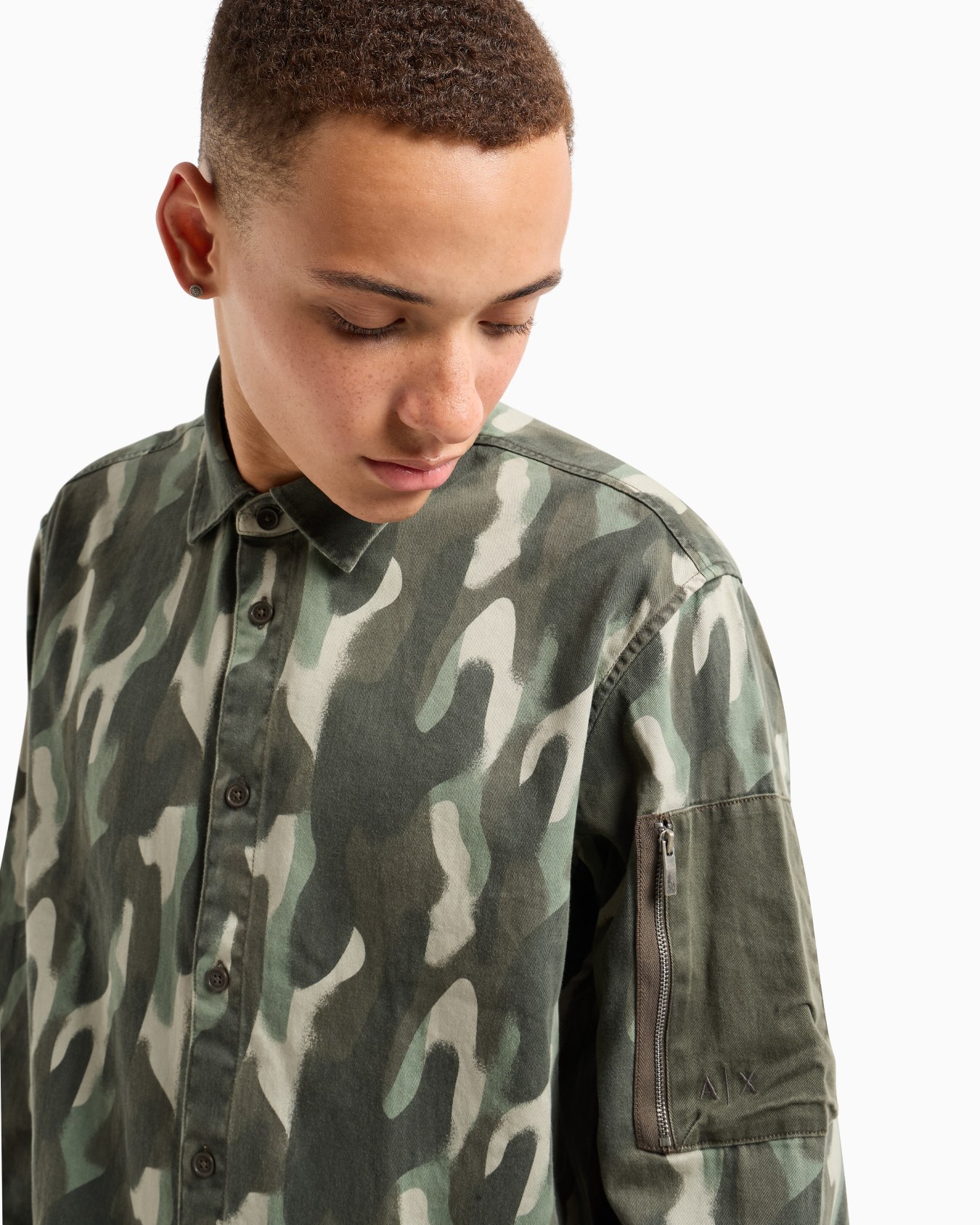 Boxy fit shirt in camouflage fabric Slide 4