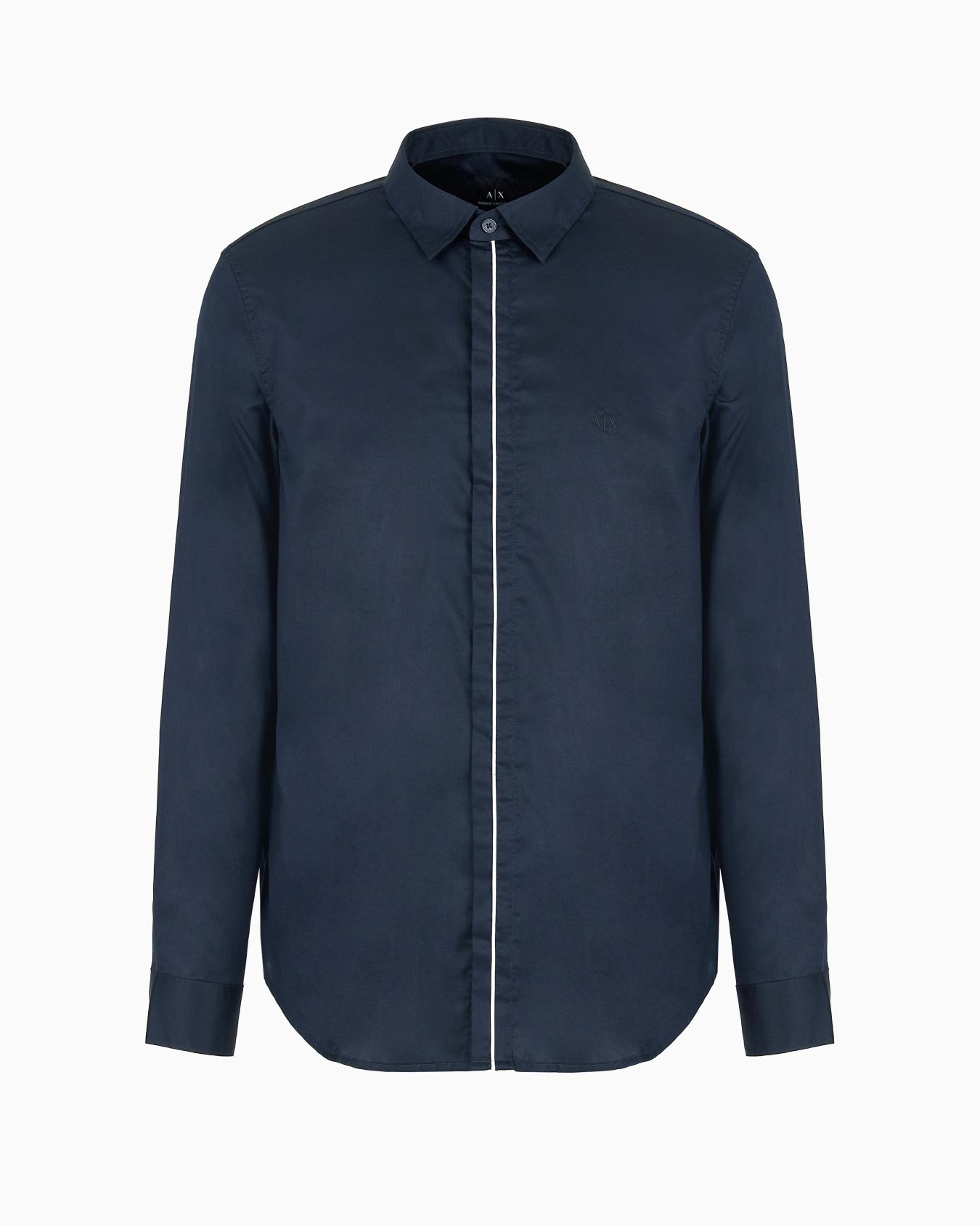 Camisa regular fit de satén de algodón con ribetes Diapositiva 0