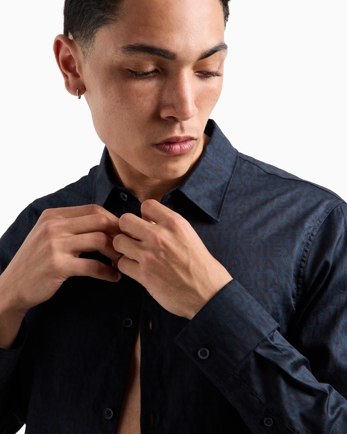 Regular fit patterned satin cotton shirt Slide 4