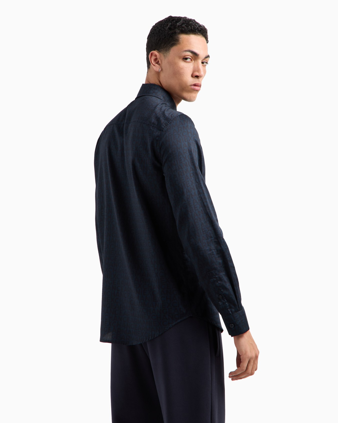 Regular fit patterned satin cotton shirt Slide 2