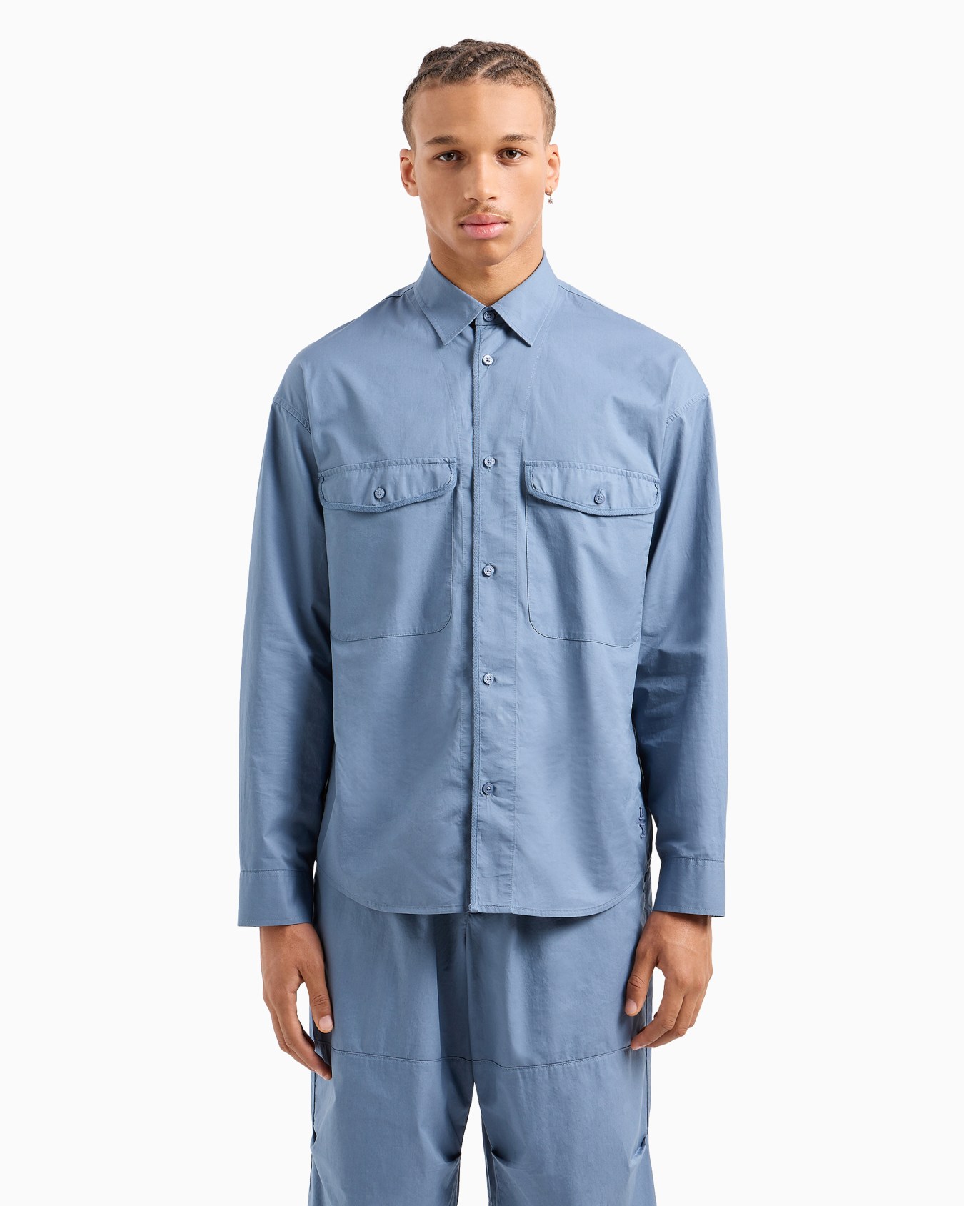 Loose fit cotton twill shirt with pockets Slide 1