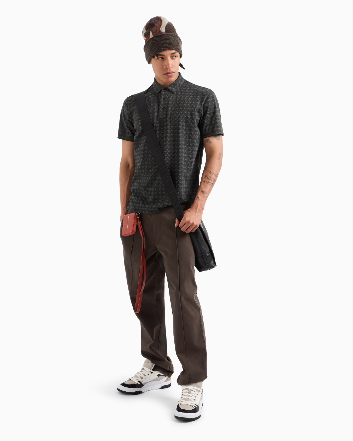 Regular fit cotton polo with allover logo Slide 3
