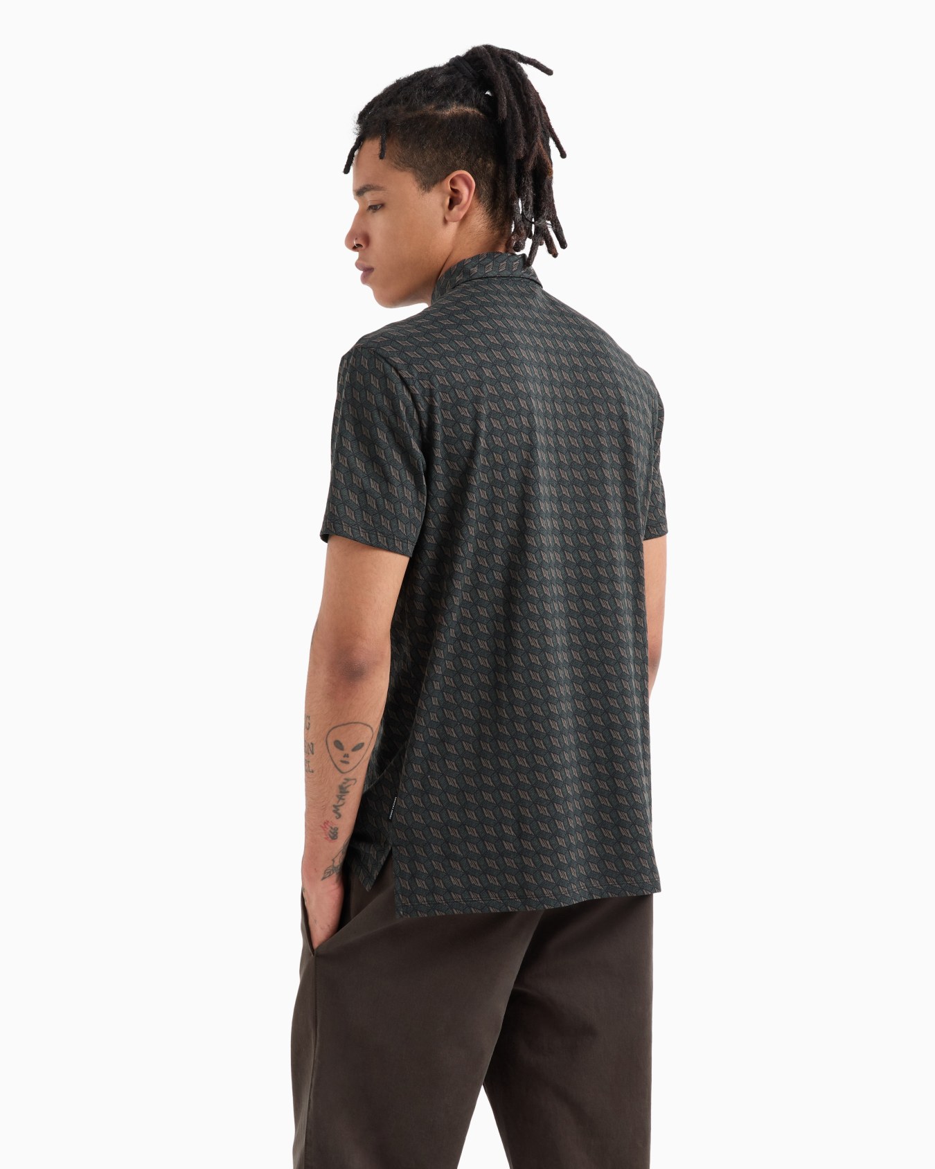 Regular fit cotton polo with allover logo Slide 2