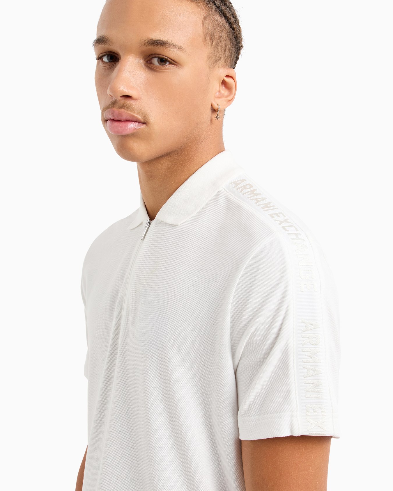 Polo regular con zip in cotone con bande logo  Slide 4