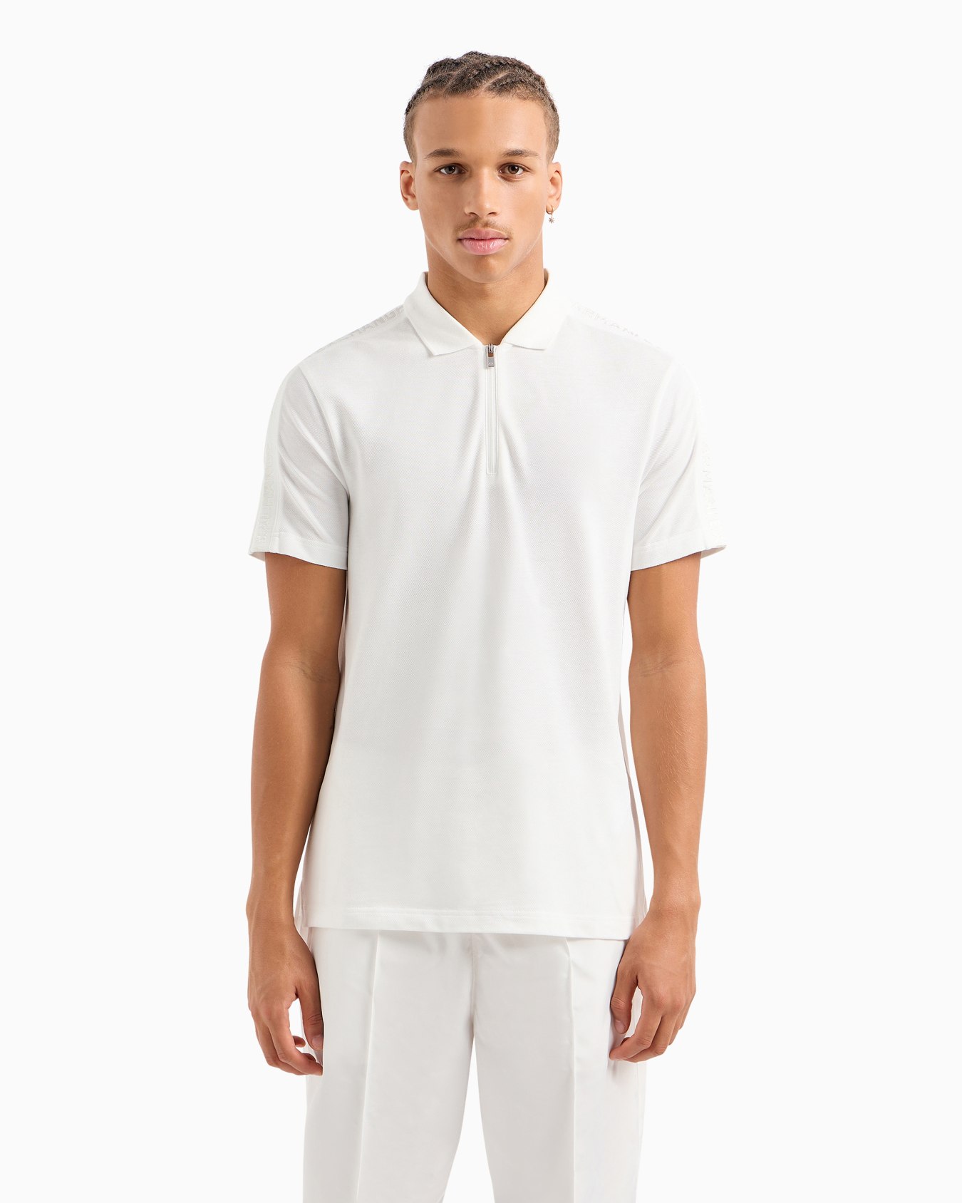 Polo regular con zip in cotone con bande logo  Slide 1