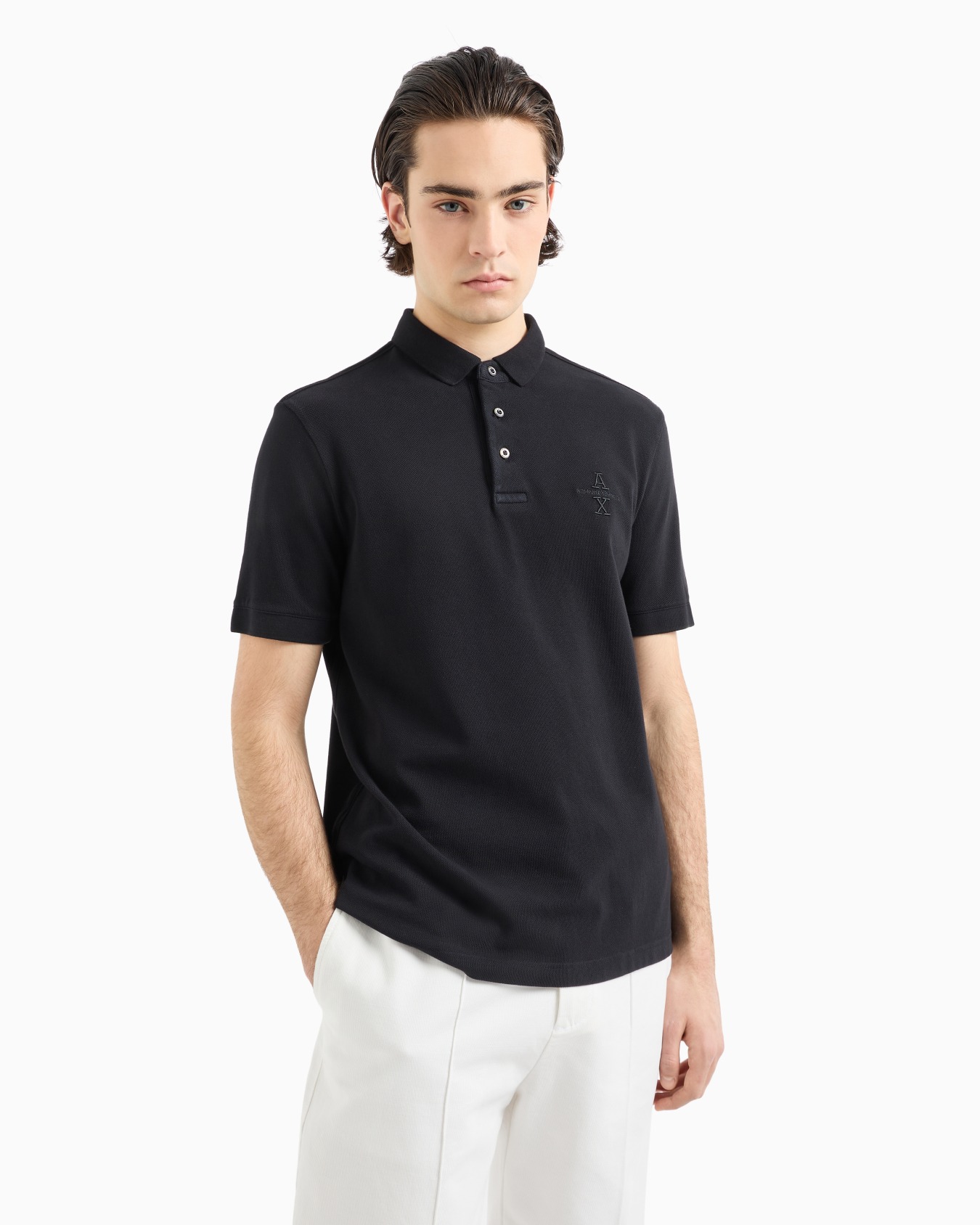 Regular fit short sleeve polo with cotton logo Slide 1