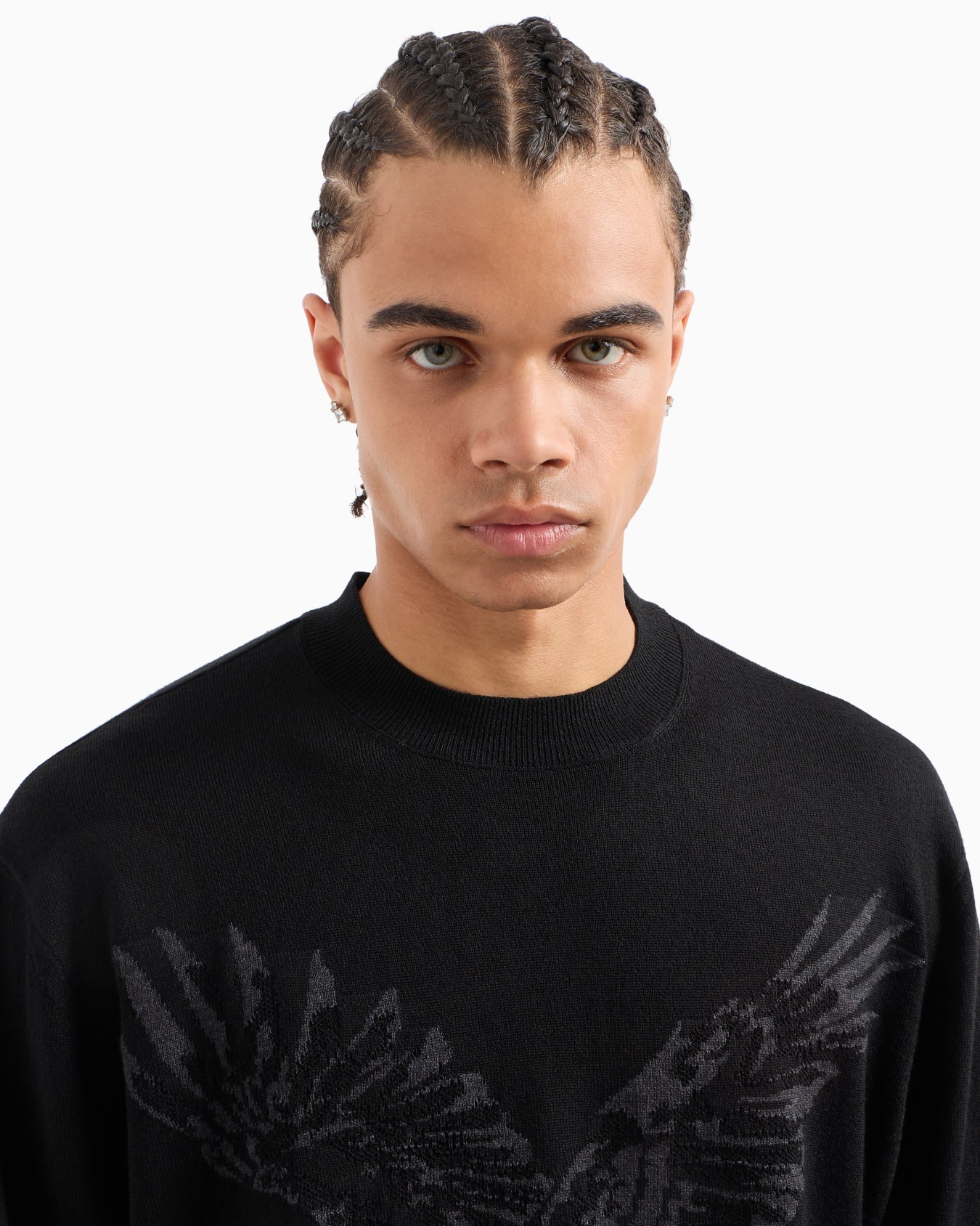 Wool blend crew neck sweater with embroidered eagle Slide 4