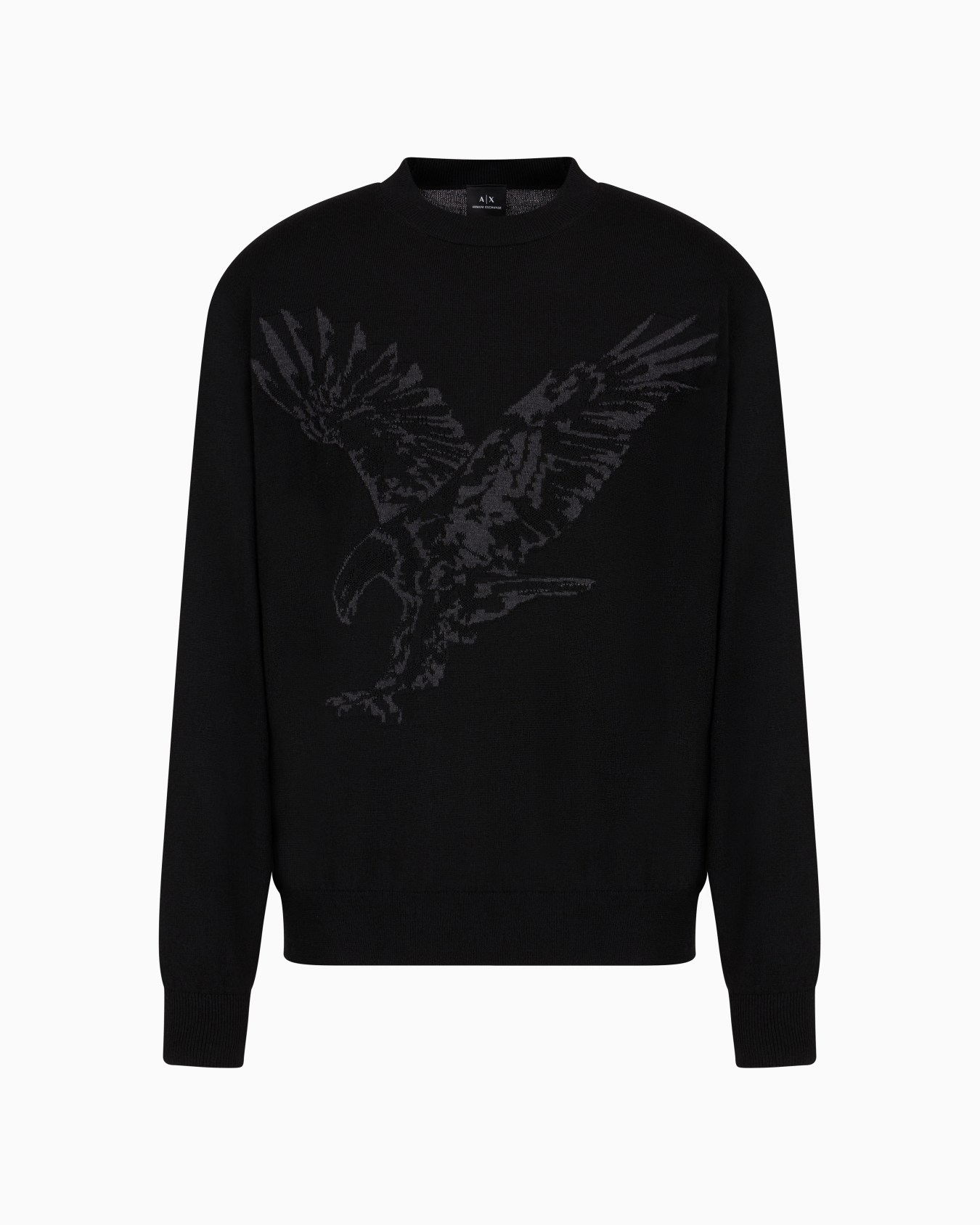 Wool blend crew neck sweater with embroidered eagle Slide 0
