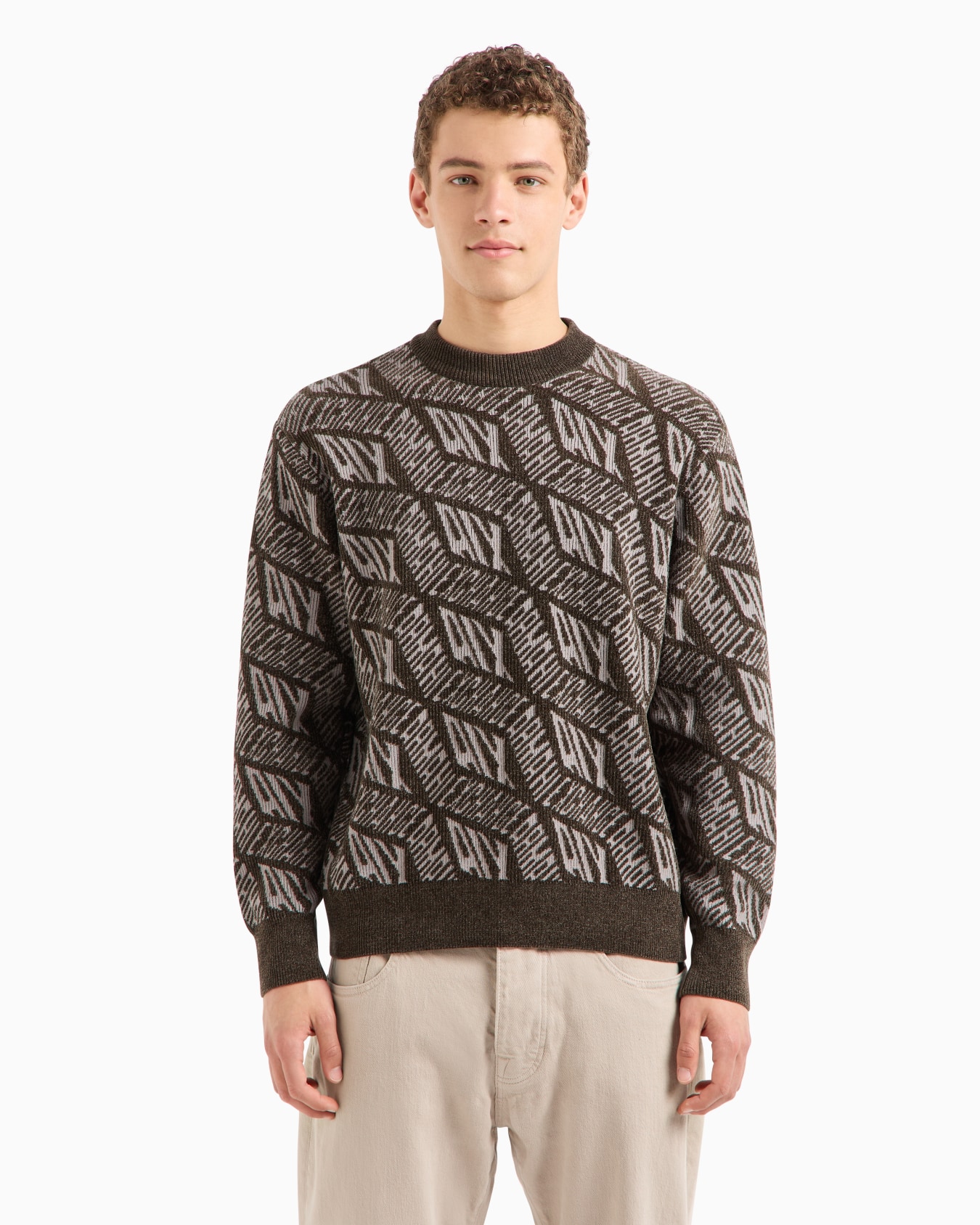 Crewneck sweater with optical effect logo Slide 1