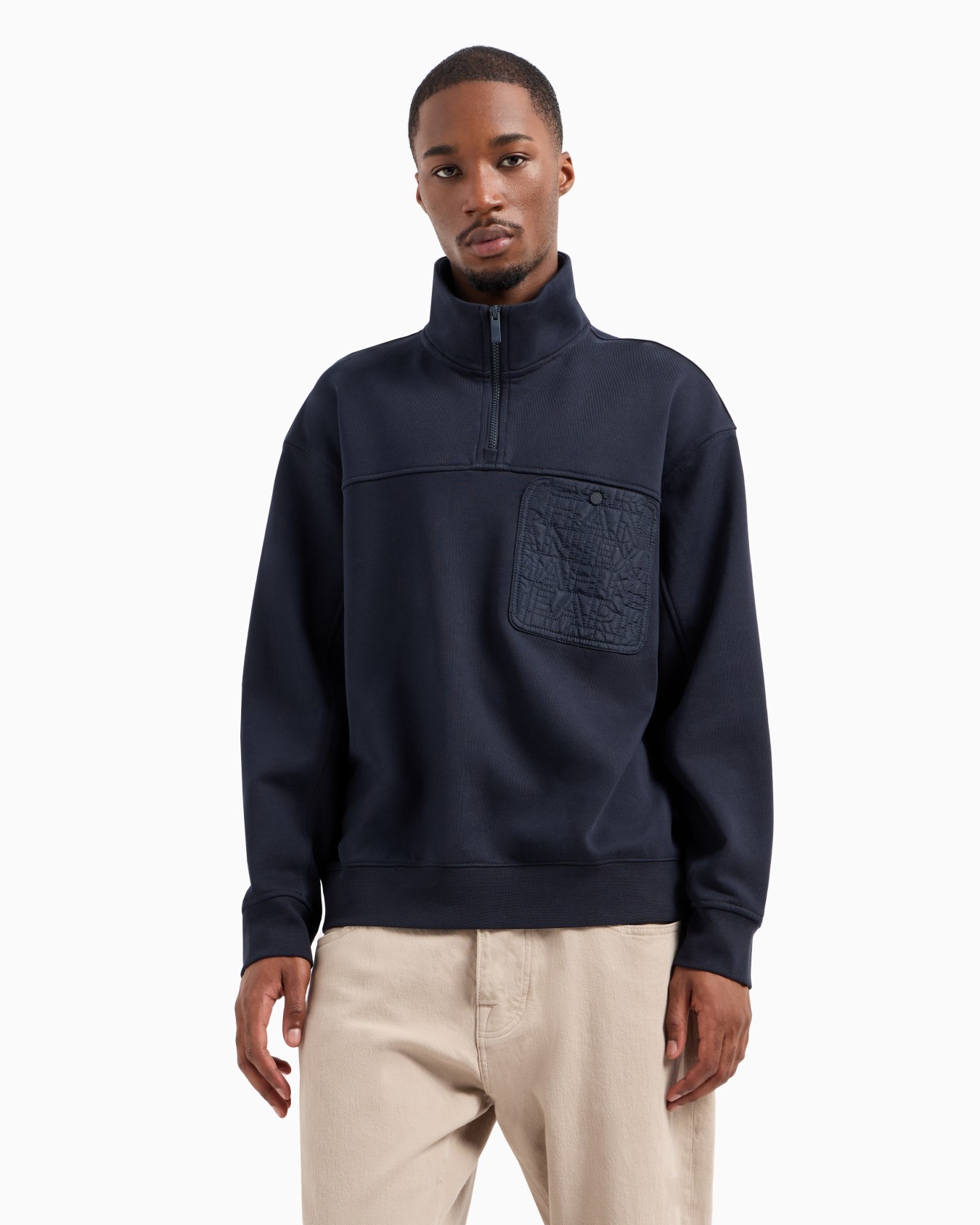  Cotton Pocket High Neck Sweatshirt Slide 2