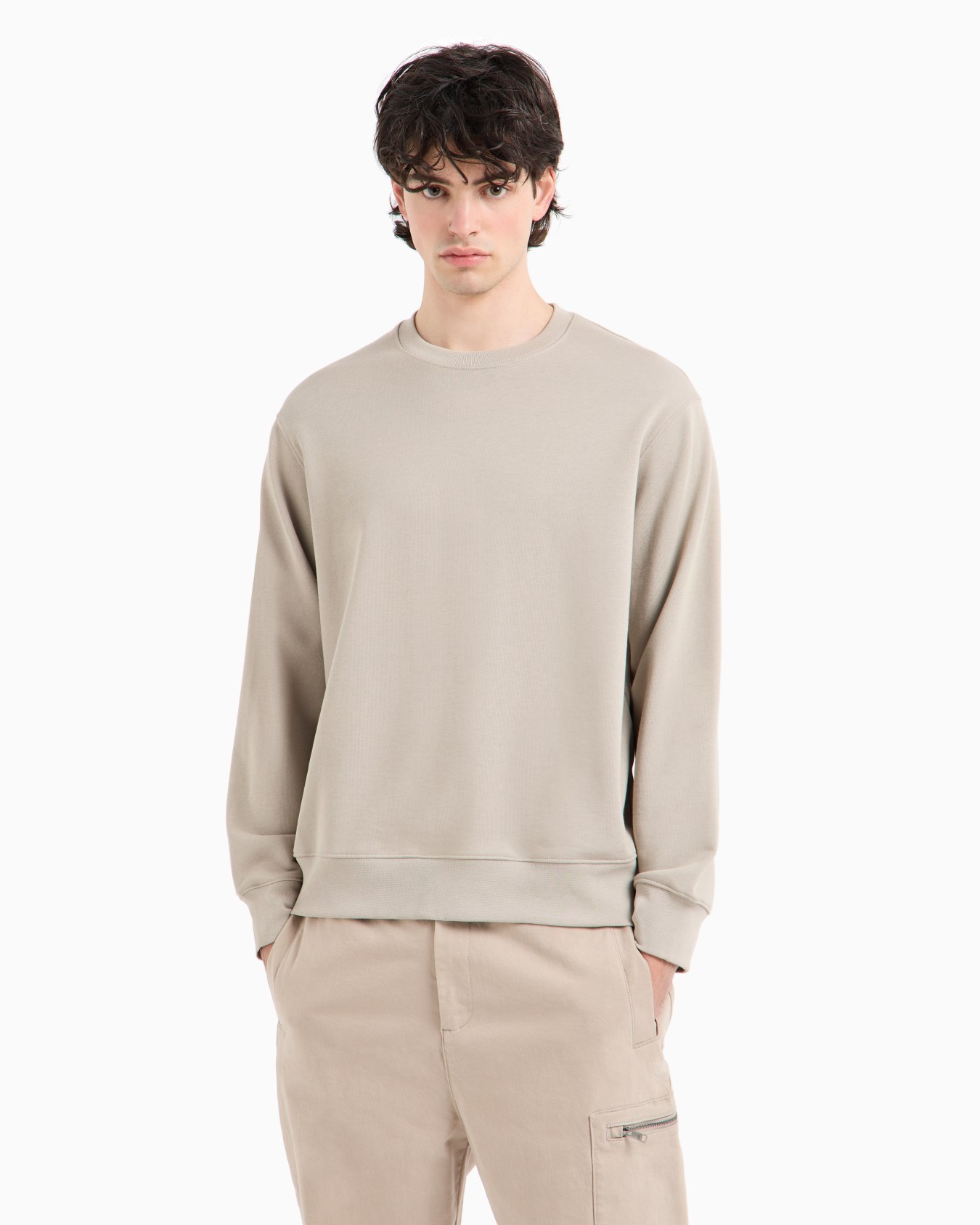 Crewneck sweatshirt with maxi print on the back in cotton Slide 1