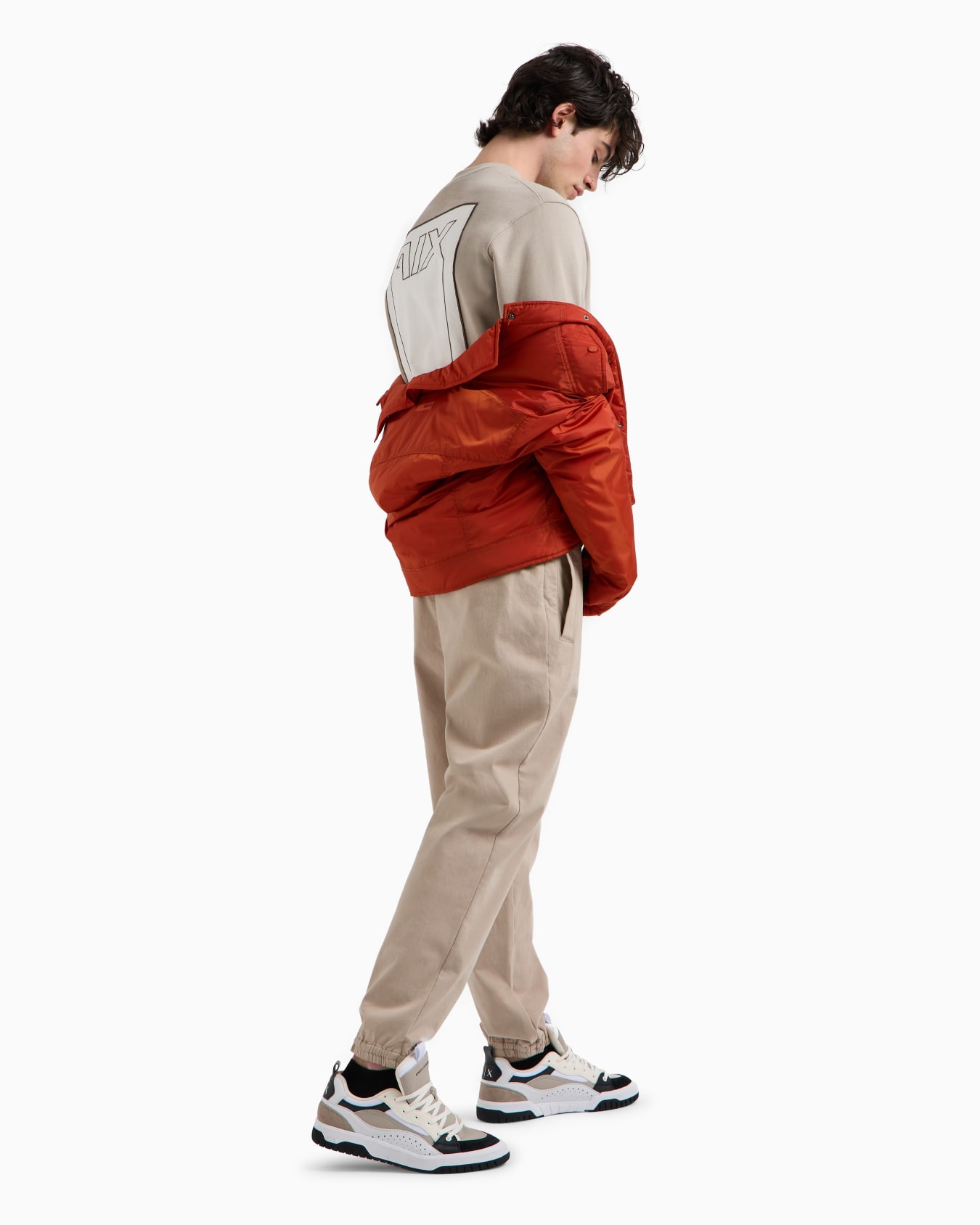 Crewneck sweatshirt with maxi print on the back in cotton Slide 3