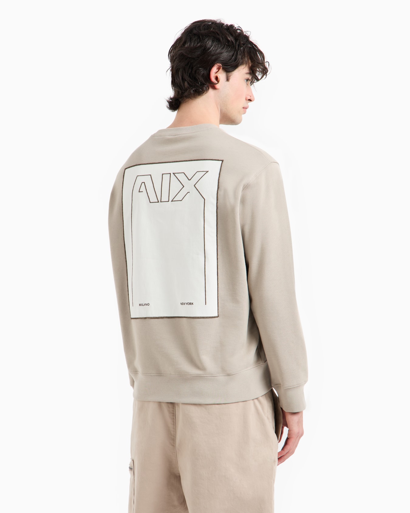 Crewneck sweatshirt with maxi print on the back in cotton Slide 2