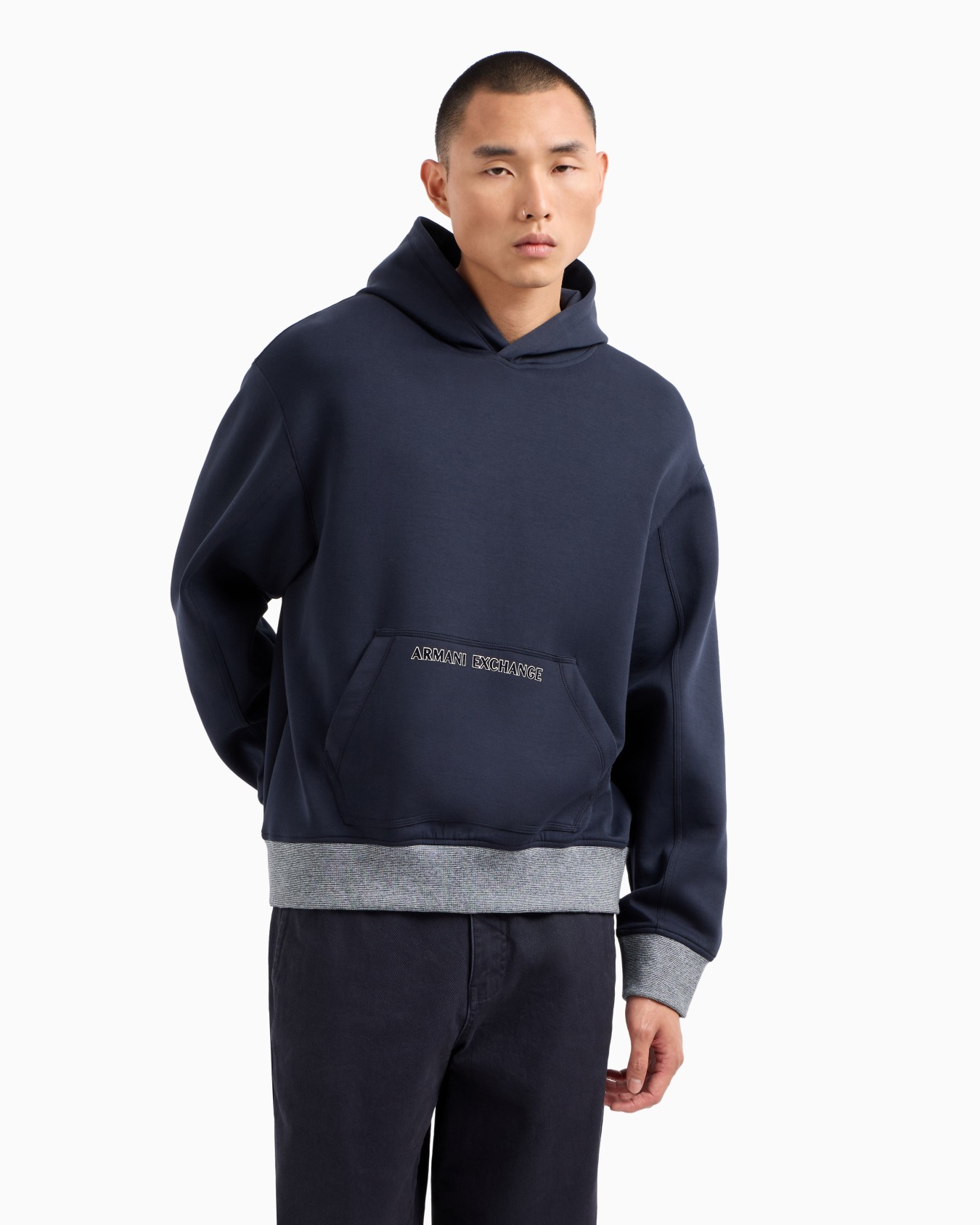 Stretch cotton hoodie with logo Slide 1