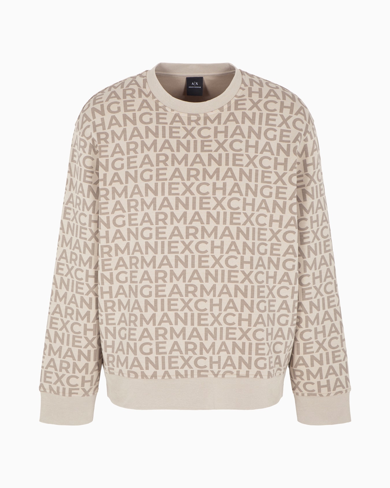 Crewneck sweatshirt in bonded cotton with allover tone-on-tone logo Slide 0
