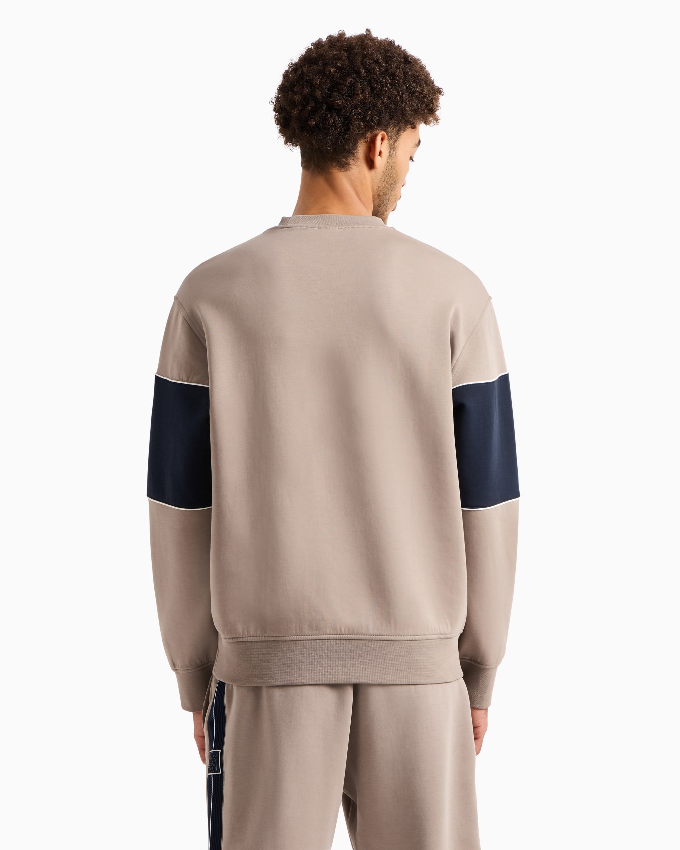 Crewneck sweatshirt in stretch cotton blend with contrasting band Slide 2