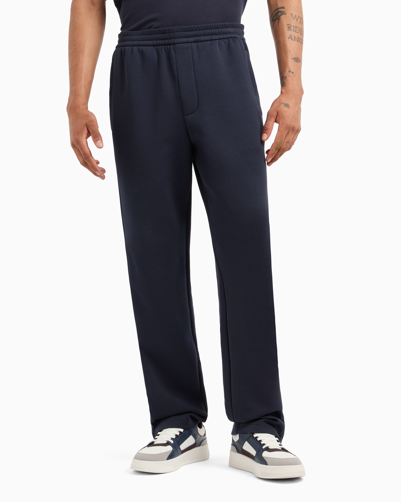 Regular fit trousers in stretch cotton with elasticated waist Slide 1