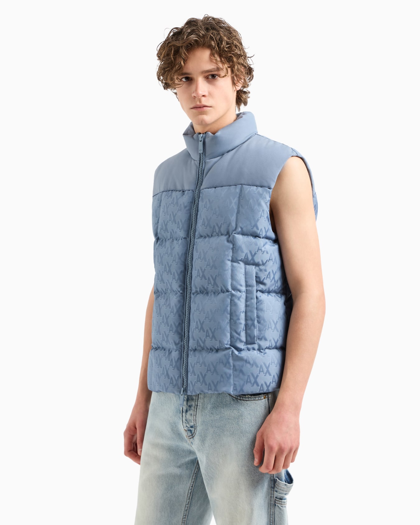 Sleeveless down jacket with monogram fabric exterior Slide 1