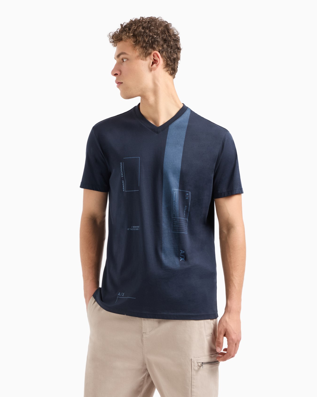 AX Logo V-Neck Short Sleeve T-Shirt Slide 1