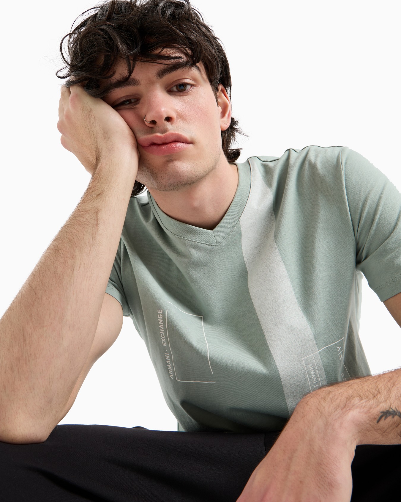 AX Logo V-Neck Short Sleeve T-Shirt Slide 4