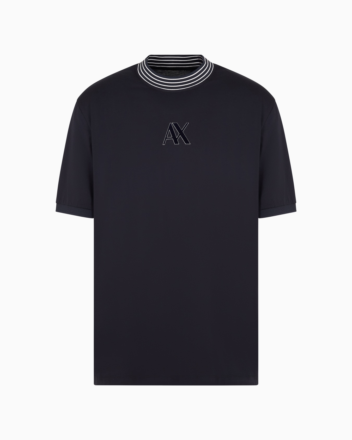 Camiseta regular fit con cuello redondo a rayas de algodón mercerizado ASV Diapositiva 0