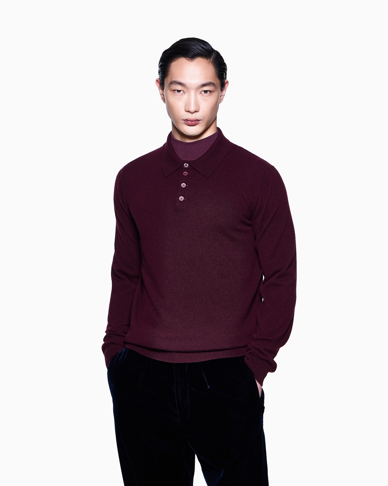 Long-sleeved cashmere polo shirt Slide 3
