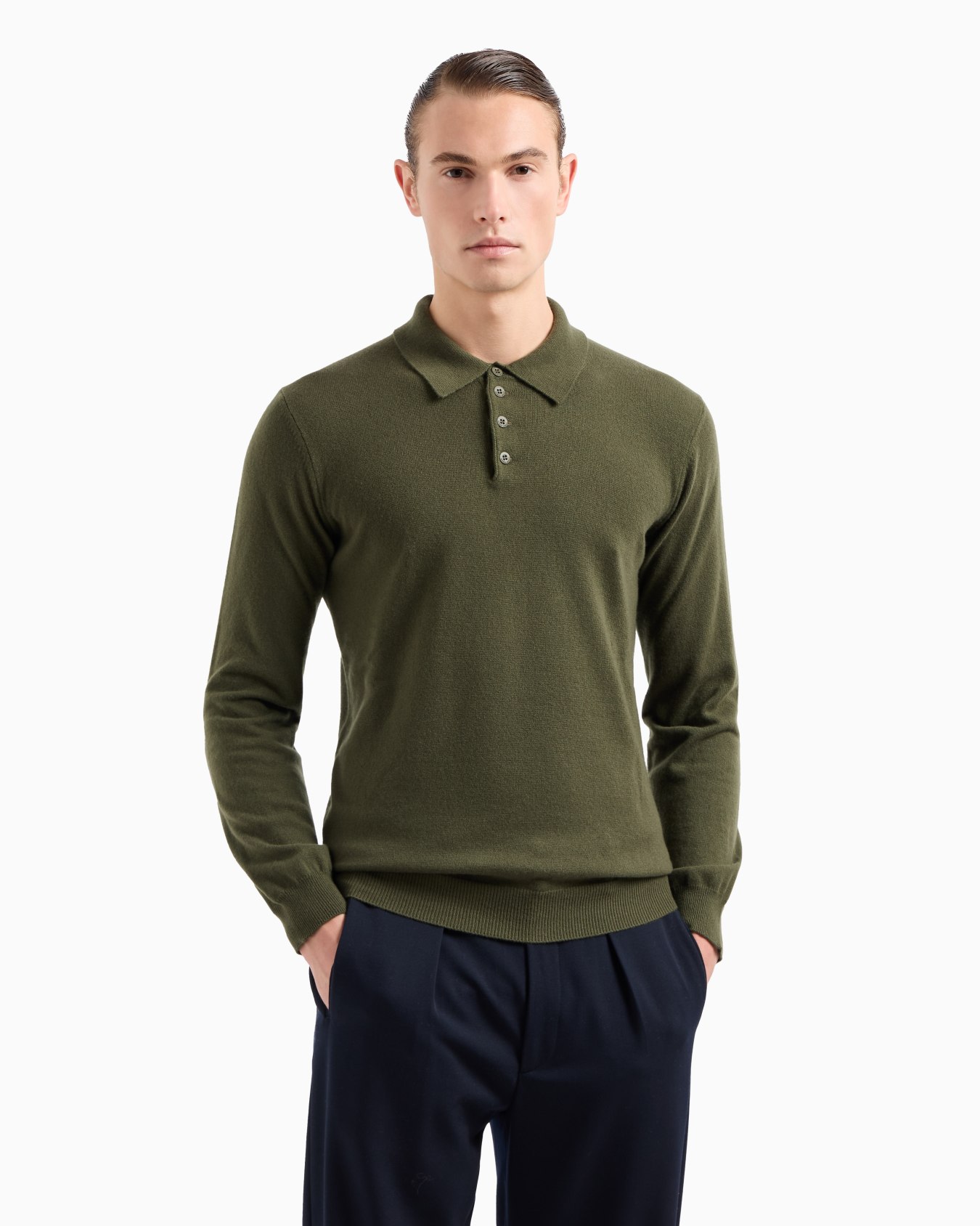 Long-sleeved cashmere polo shirt Slide 1