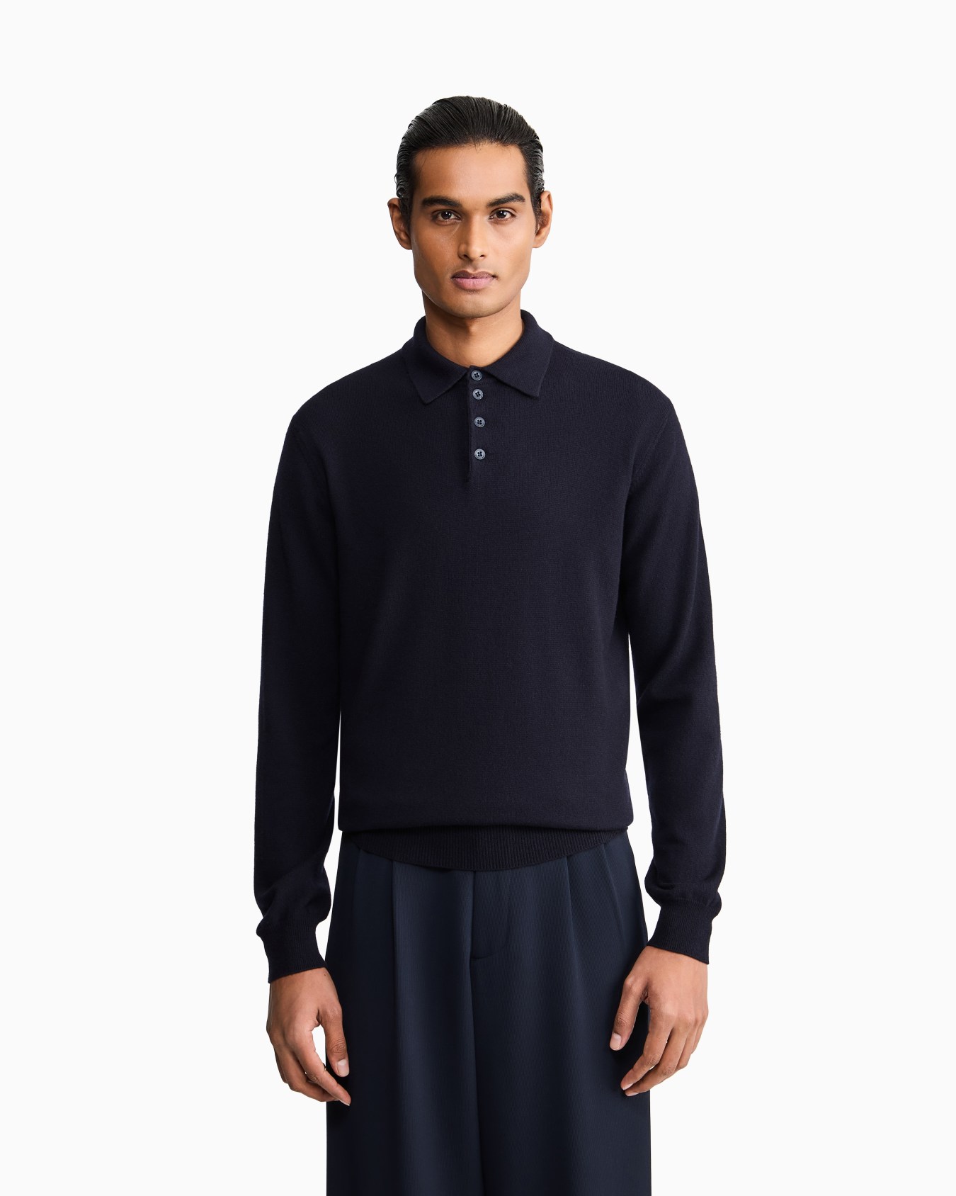 Long-sleeved cashmere polo shirt Slide 3