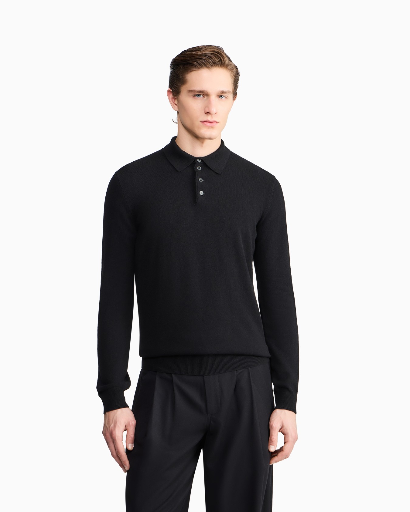 Long-sleeved cashmere polo shirt Slide 3