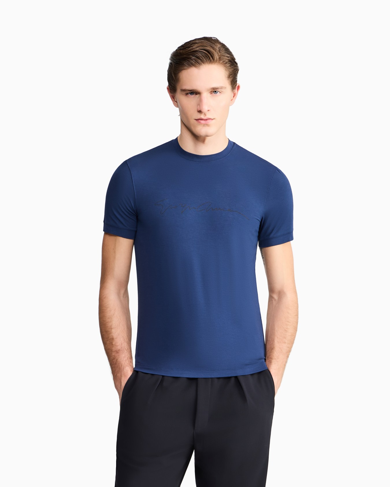 ASV stretch-viscose T-shirt with signature logo Slide 3