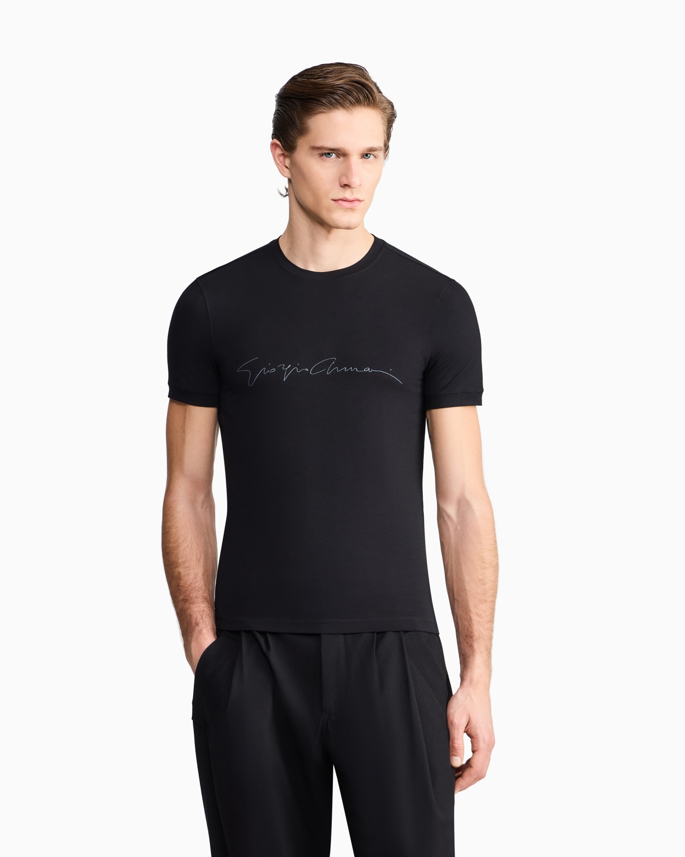 ASV stretch-viscose T-shirt with signature logo Slide 3