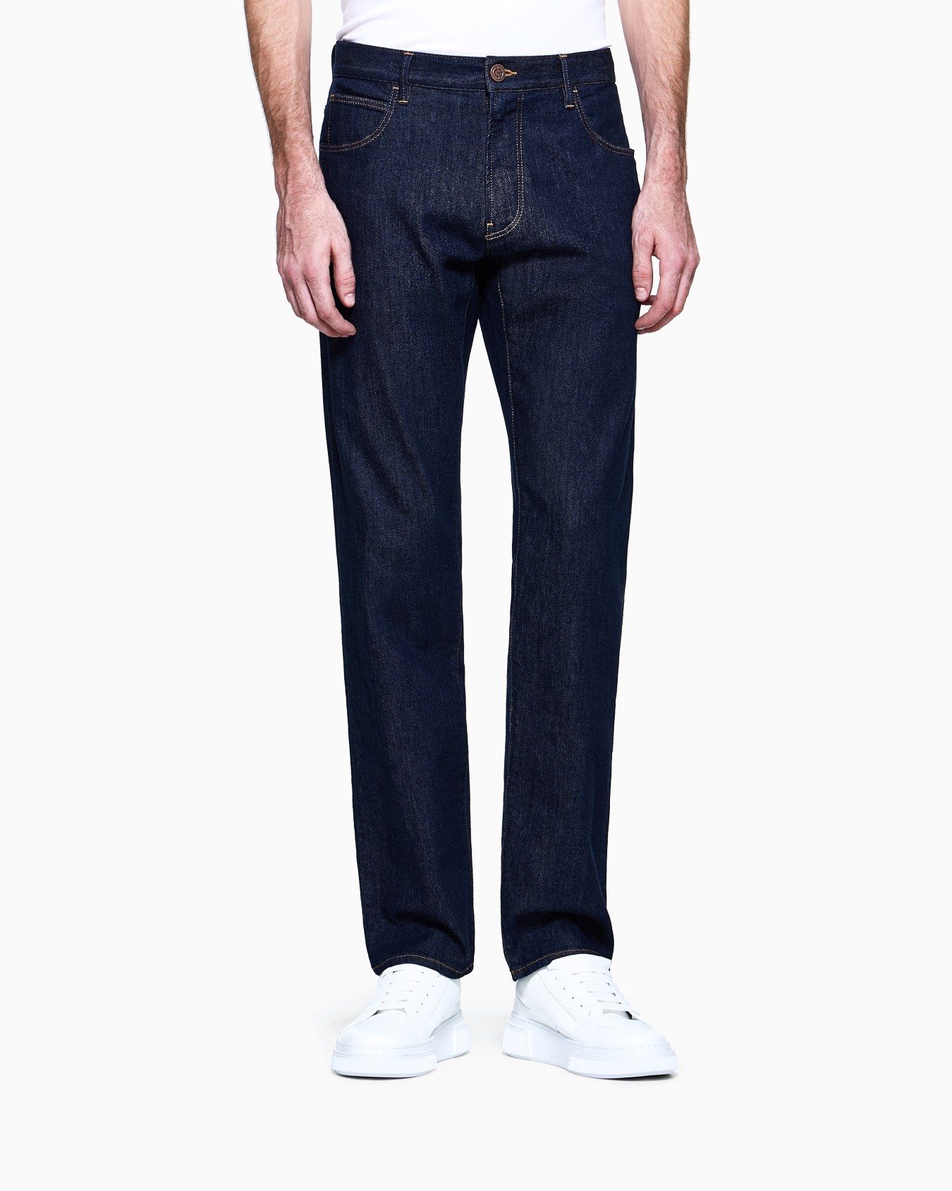 Pantalones cinco bolsillos regular fit de denim de algodón elástico Diapositiva 3