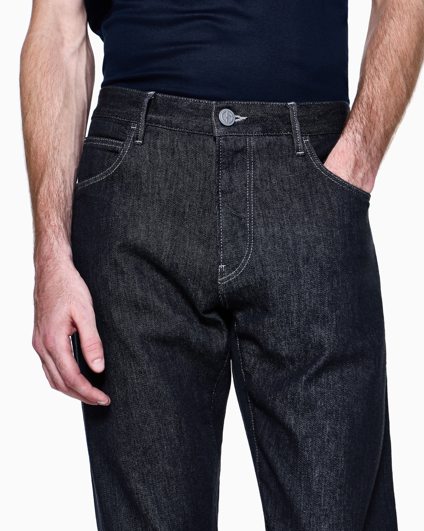 Pantalone 5 tasche regular fit in denim di cotone stretch Slide 3