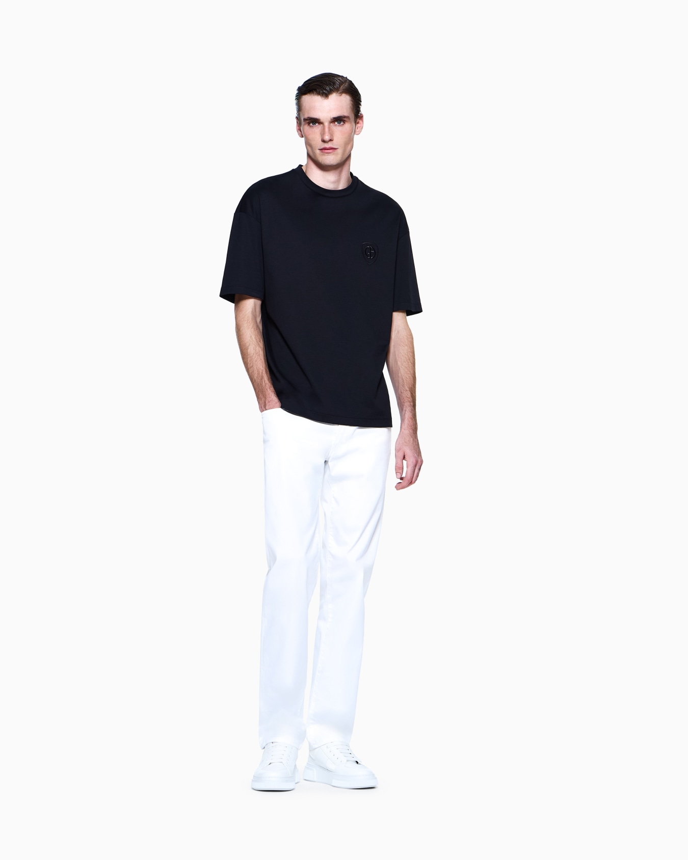 Regular-fit, five-pocket trousers in stretch cotton Slide 1