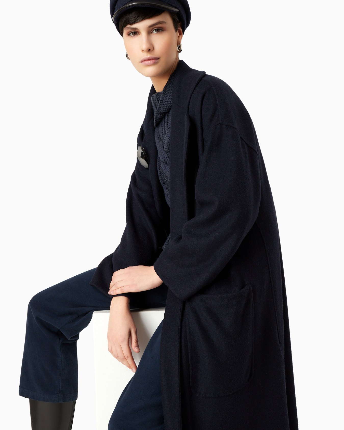 Two-toned, double-faced cashmere long coat Slide 4