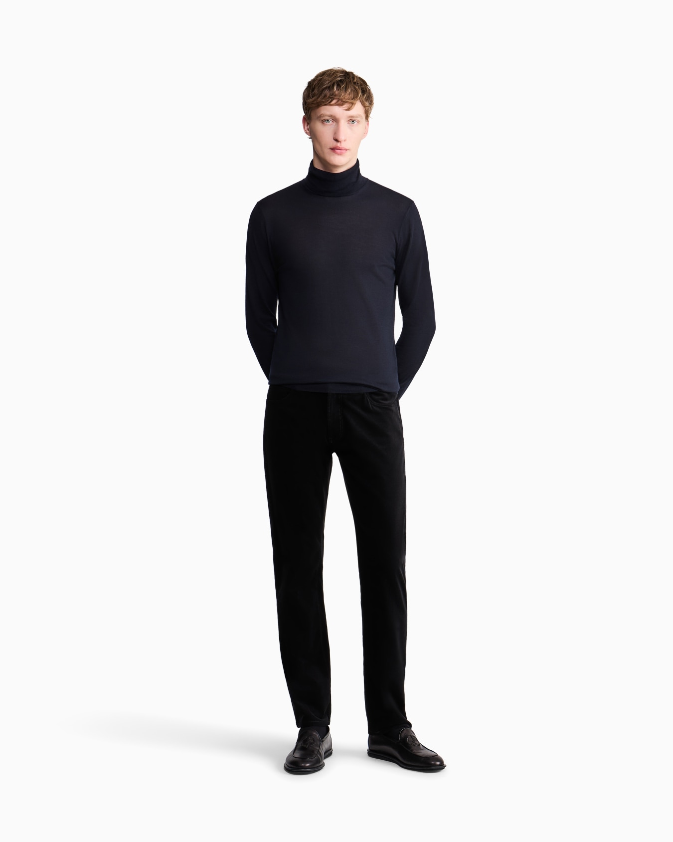 Pantalones cinco bolsillos regular fit de algodón y cachemir de canalé Diapositiva 1