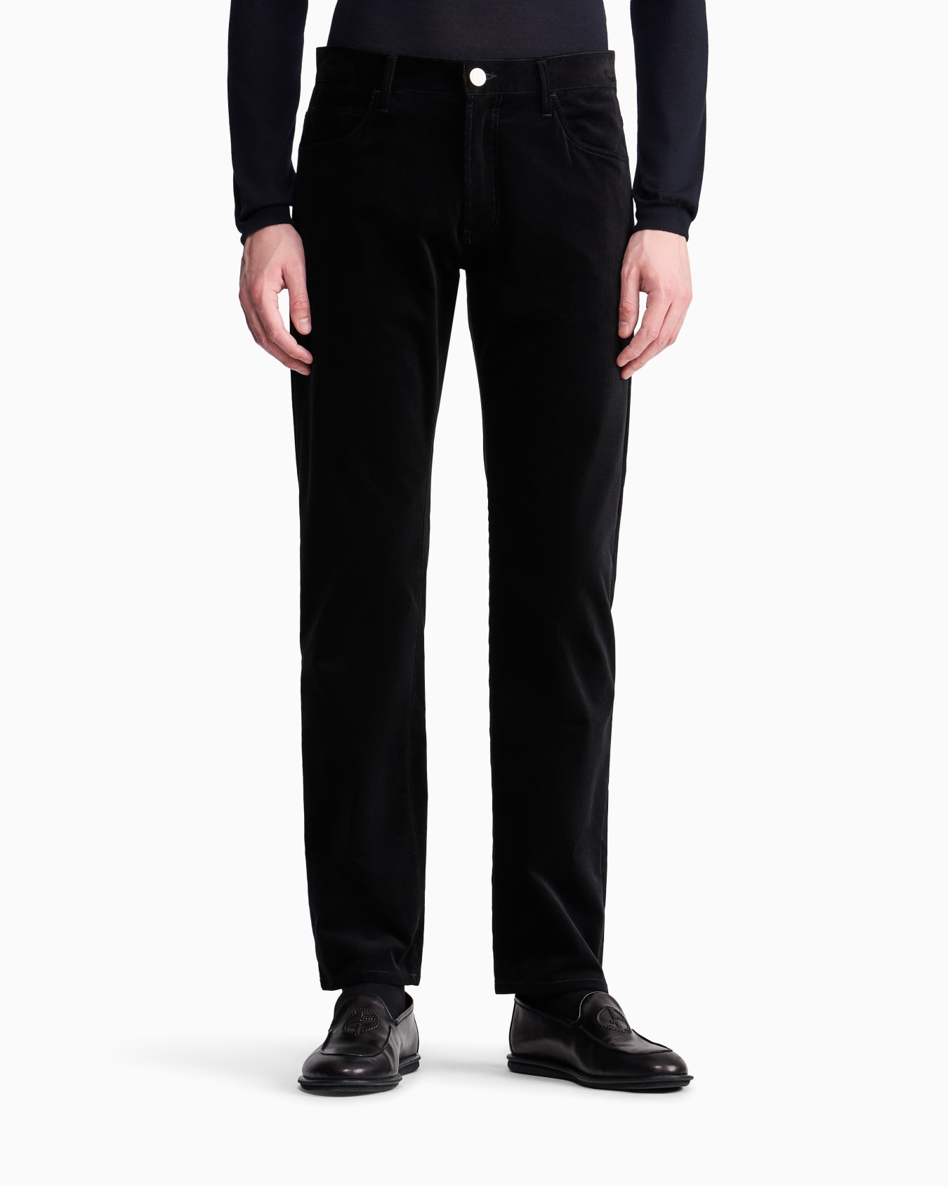 Pantalones cinco bolsillos regular fit de algodón y cachemir de canalé Diapositiva 3