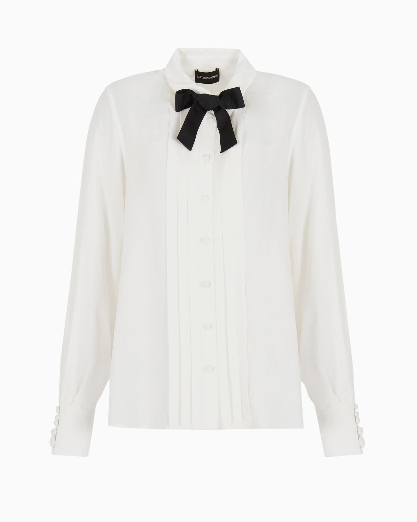 Camisa de crepé plisada con lazo Diapositiva 0