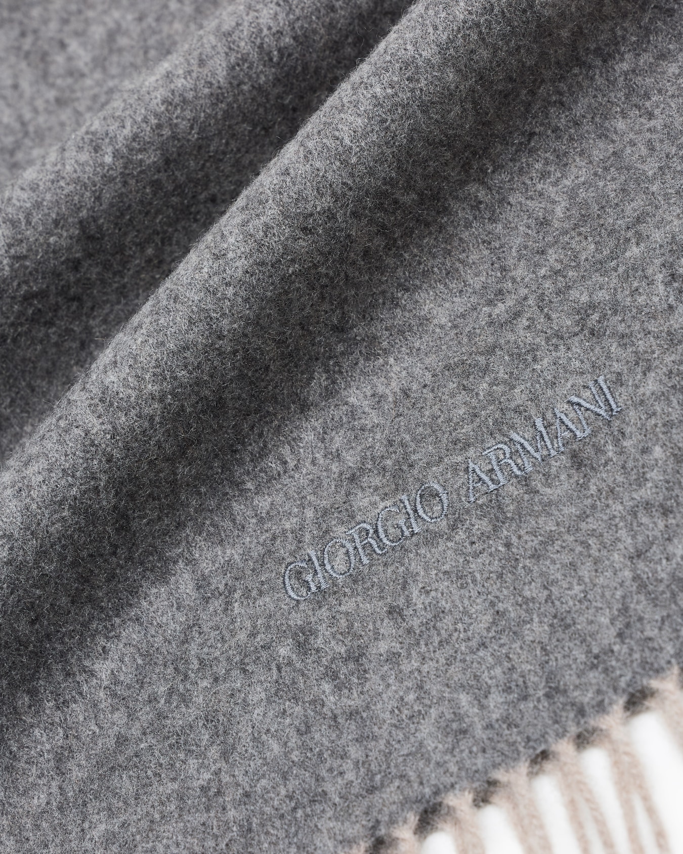 Cashmere scarf with embroidered logo Slide 1